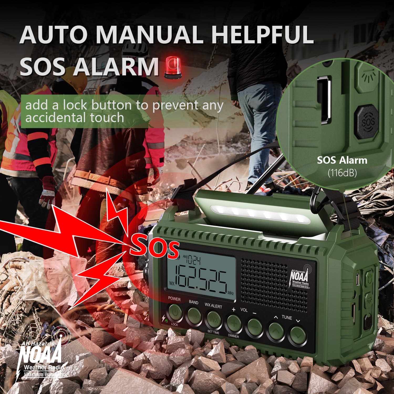Radio di emergenza meteo 12.000 mAh, radio meteo di emergenza AUTO NOAA, radio solare a manovella, AM/FM/SW/NOAA, radio portatile allarme meteo, caricabatterie