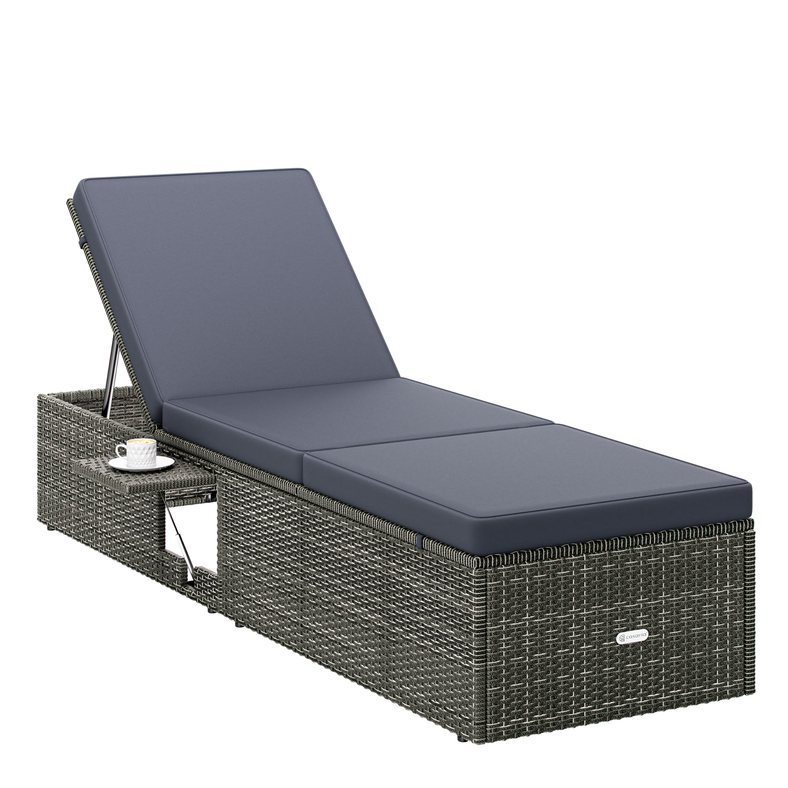 Casaria® Lettino Prendisole 200x58 cm con Tavolino Pieghevole Cuscino da 7cm Sdraio da Giardino in Polyrattan Portata 160 kg Lettini da Esterno