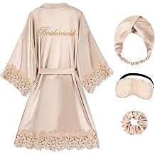 EPLAZA Bride Robe for Wedding Day Bridal Robe Lace Trim Silky Satin Kimono