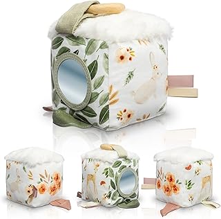 ZICOTO Soft Toy Block with Wooden Ring for Babies 0-3 and 0-6 Months - The Perfect High Contrast Activity Cube & Teething ...