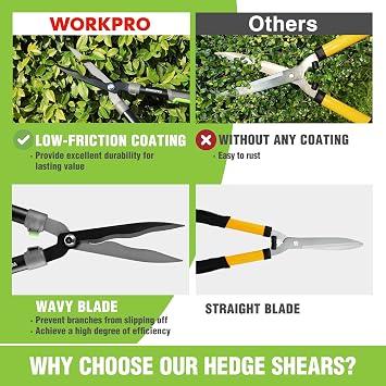 WORKPRO Garden Hedge Shears, 23 Manual Hedge Clippers/Bush Cutter
