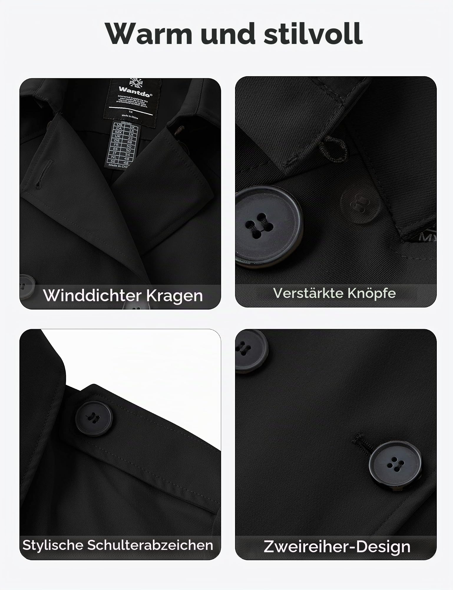 Wantdo Übergröße Damen Trenchcoat Wasserdicht Elegant Kapuzemäntel