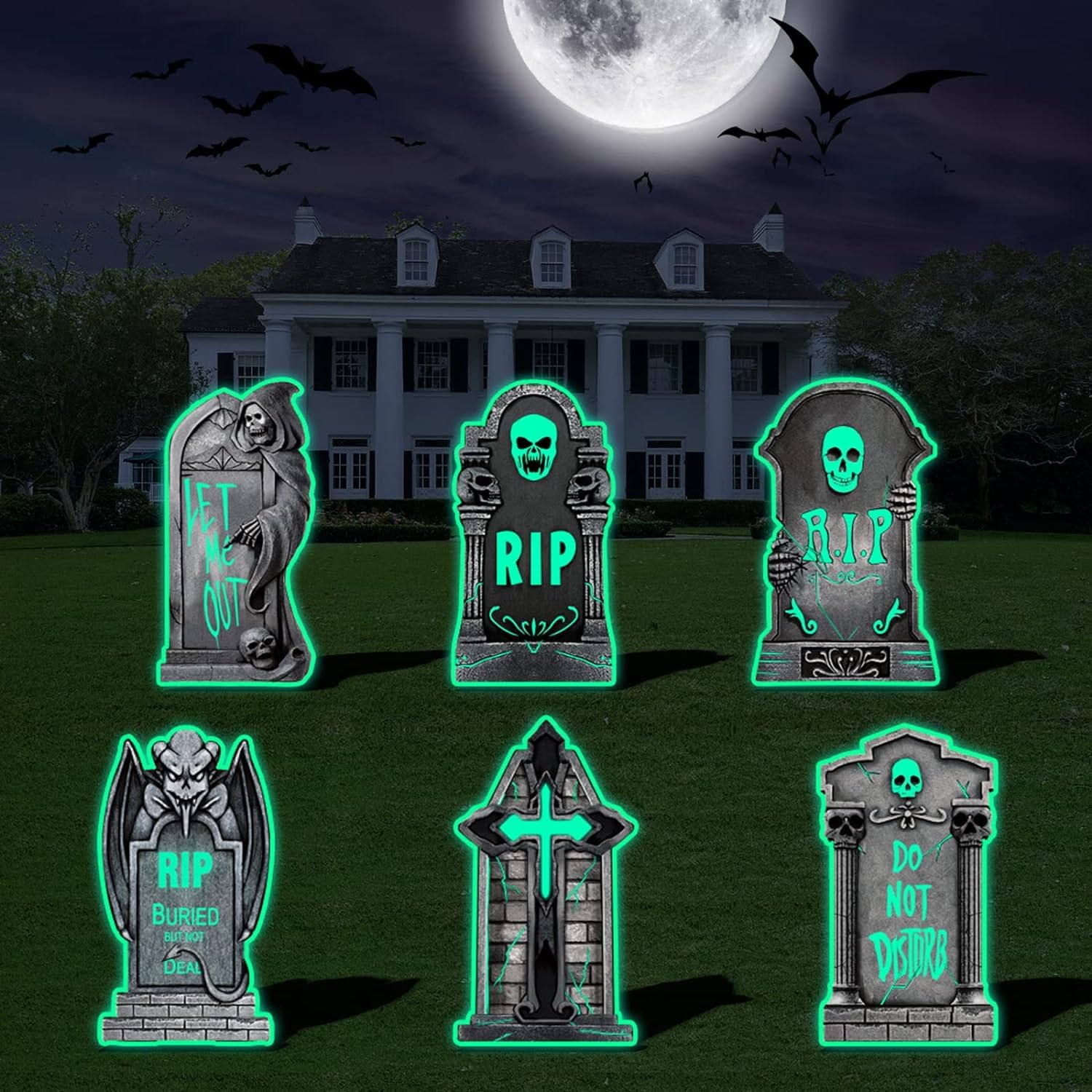 Buy OYDAS Tombstones Halloween Decor- 6 Pack RIP Fluorescence Graveyard ...