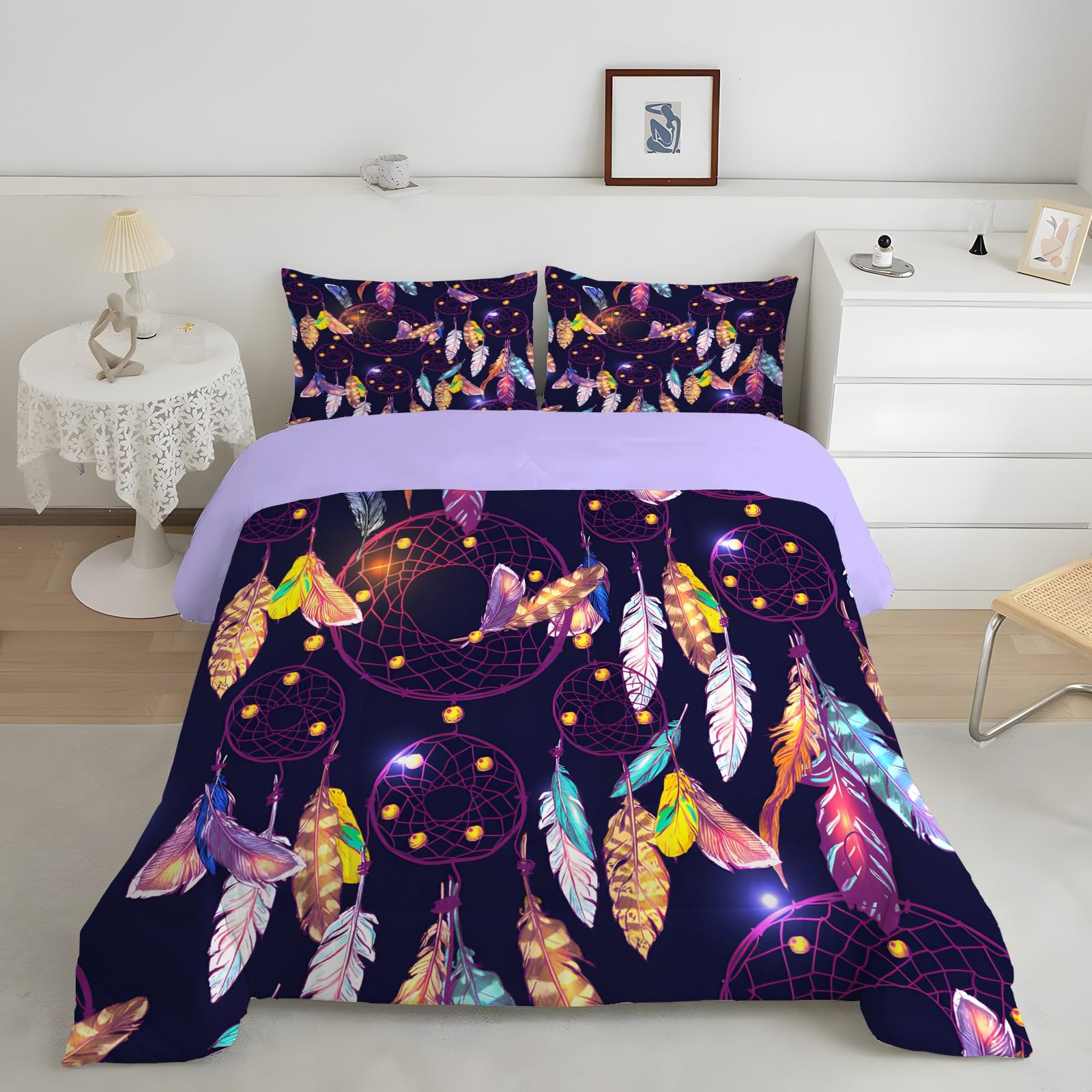 Linfye Double Duvet Coral Purple Coverless Duvet Bedding Reversible Soft Duvet Quilt Comforter Set with 2 Shams Hypoallergenic and Machine Washable 200x200cm for All Seasons Double