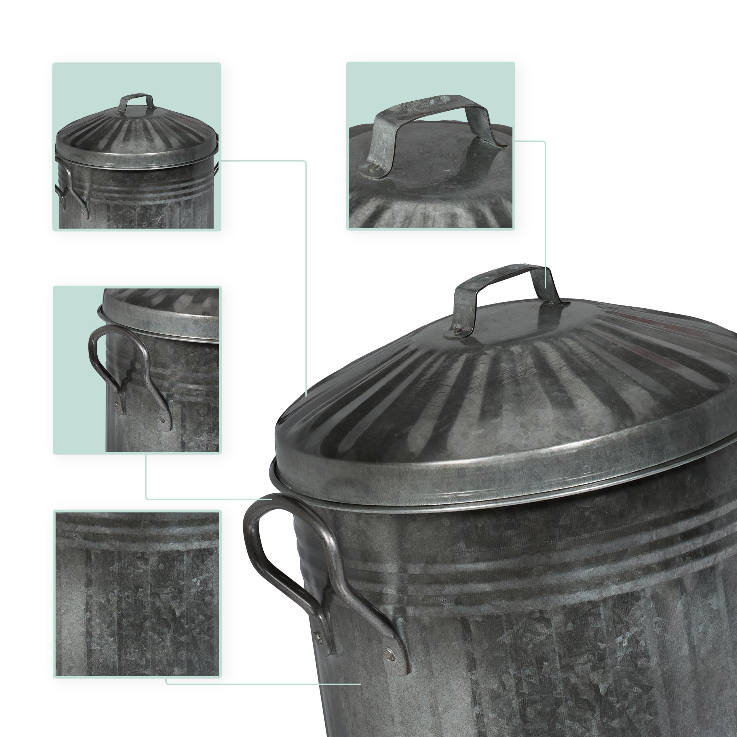 Relaxdays Cubo para Cenizas con Tapa, 10 L, Accesorio Chimenea, Estufa, Almacenar Carbón, Hierro Galvanizado, Plateado