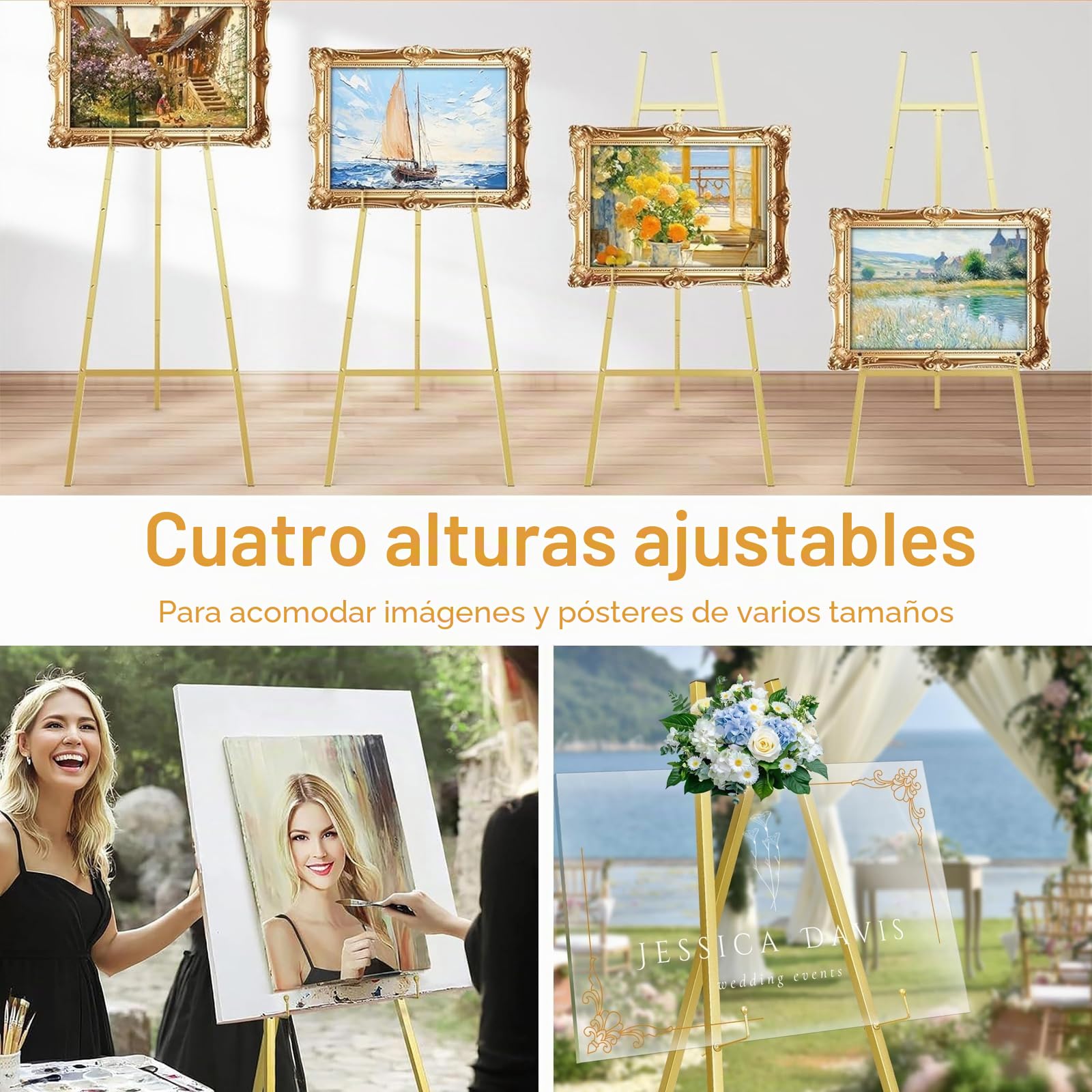 Caballete Para Bodas, 110 Cm Caballete MetáLico Caballetes Dorado Grande DecoracióN Para Letrero De Bienvenida PóSter FotográFico Para Letrero De Bienvenida De Boda Con Altura Ajustable