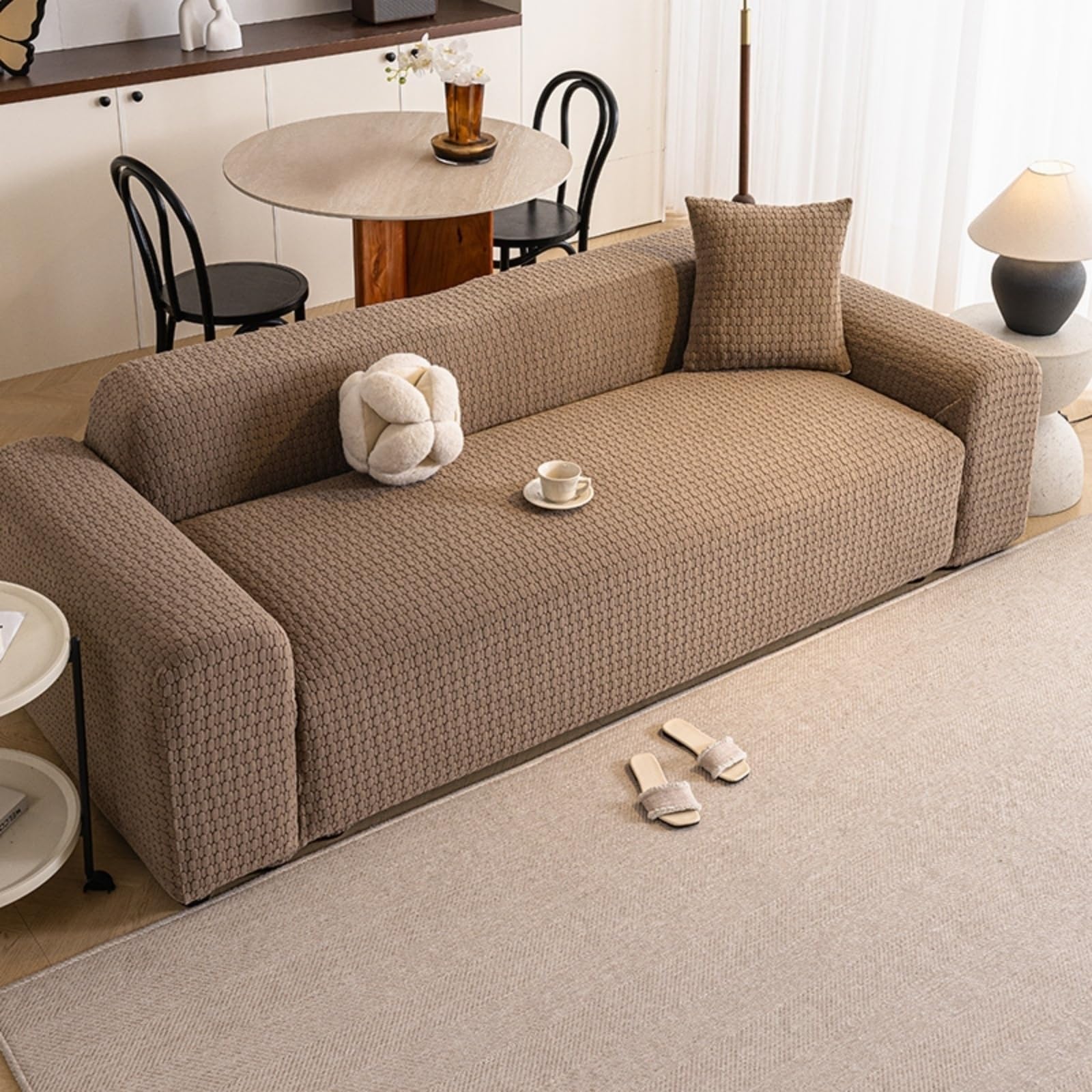 Odot Jacquard Hexagonal Housse de Canapé 1/2/3/4/5 Places (Brun,5 Places)