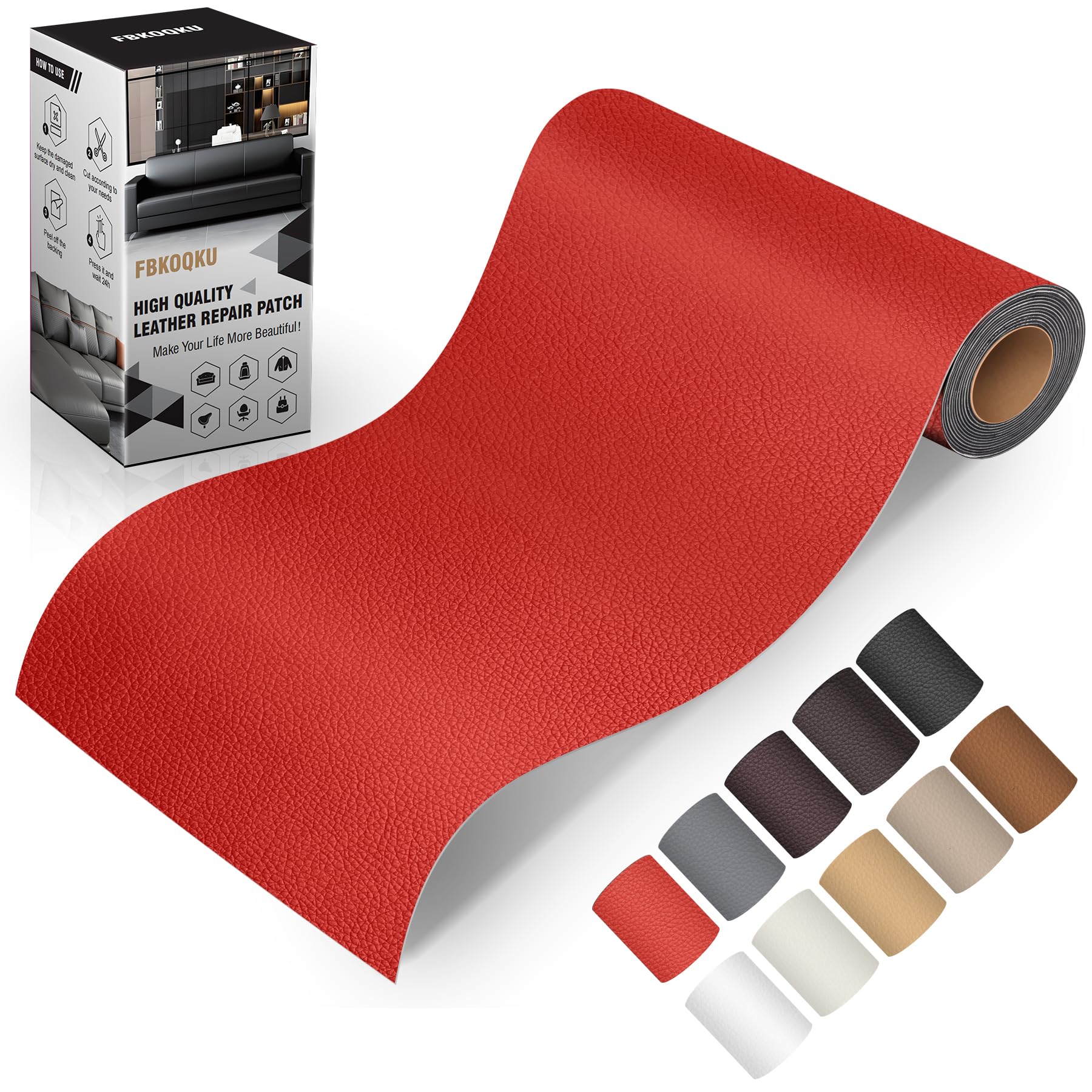 Leder kunstleder reparatur set, 10 x 200cm leder reparatur set, (Rot)