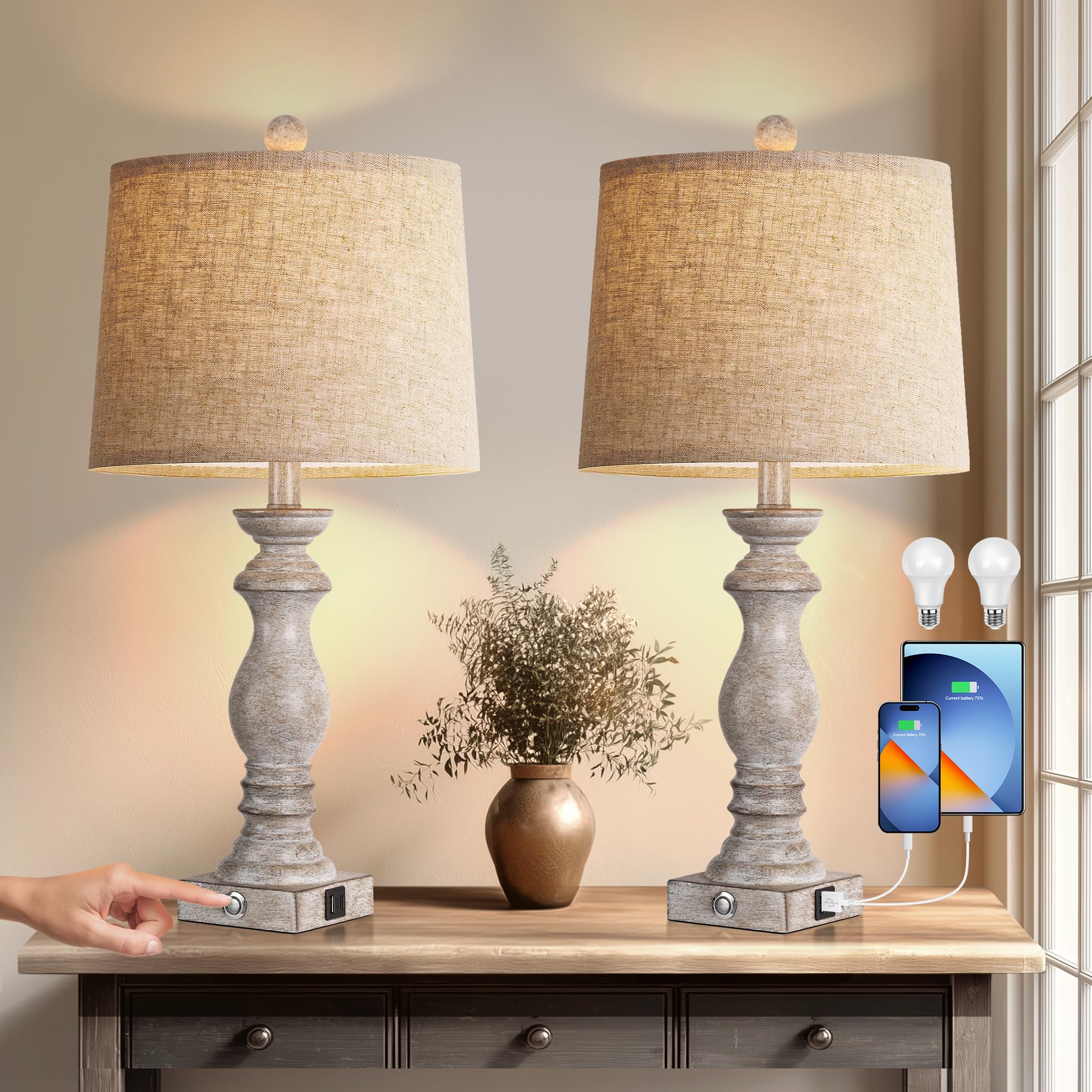 Set of 2 Touch Control Traditional Table Lamp