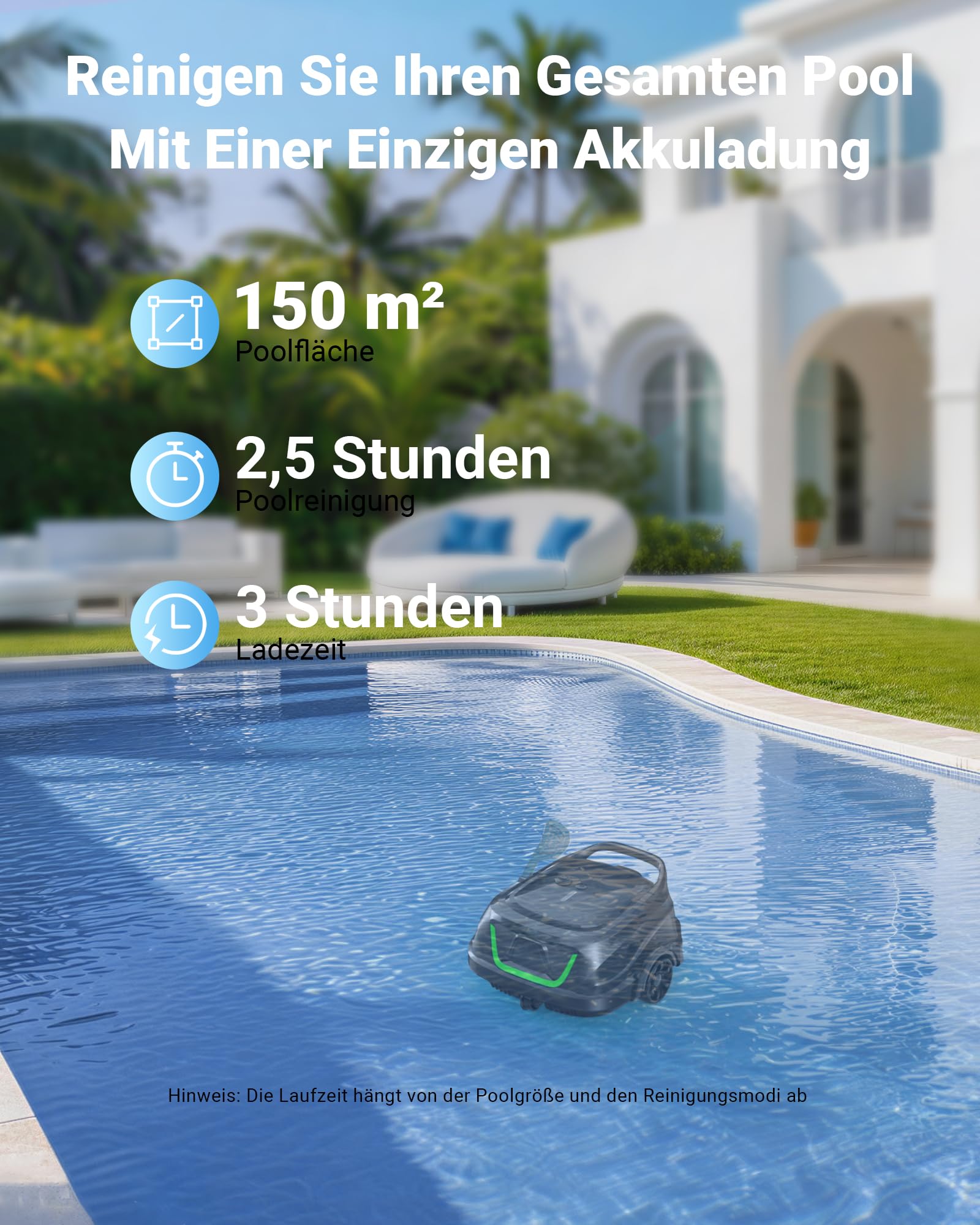 WYBOT A1max Kabelloser Poolroboter, Poolroboter Akku 130 Min Laufzeit, Doppelsiebe, Reinigt Flache Aufstellpools Bis 110 M², Ideal für Poolroboter für Aufstellpool,Waldgrün