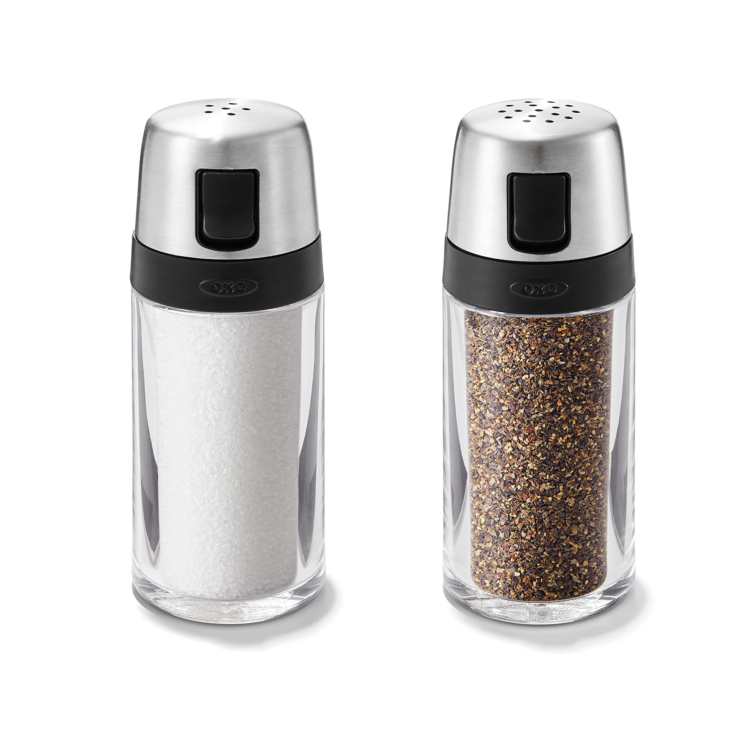 oxo salt and pepper shaker set clear stainless steel