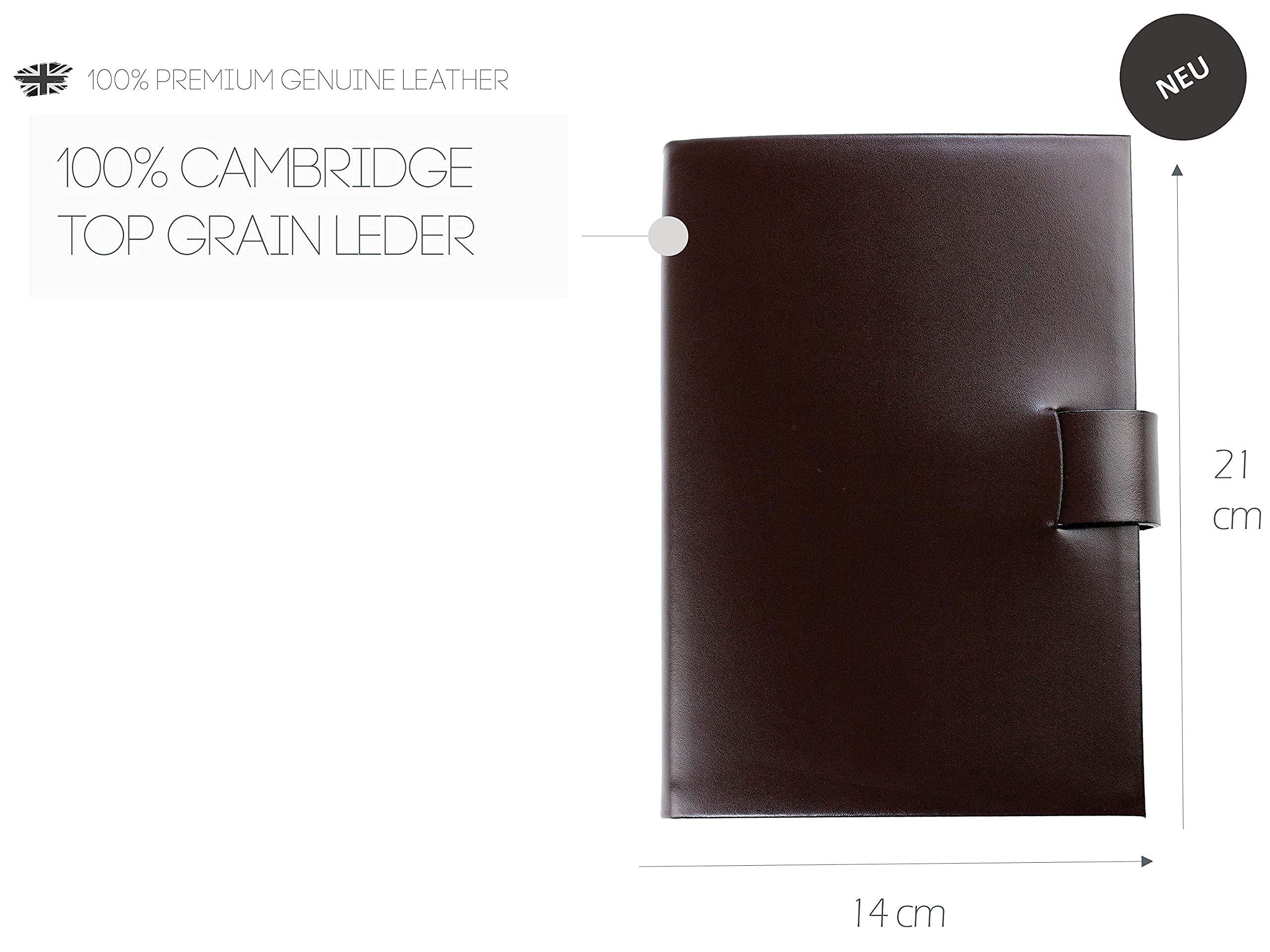 DELMON VARONE - Personalisierbares Notizbuch DIN A5 gebunden in Premium Cambridge Top Grain Leder (Rindspaltleder) braun, Blanko Buch unliniert im Softcover Ledereinband mit Verschlusslasche