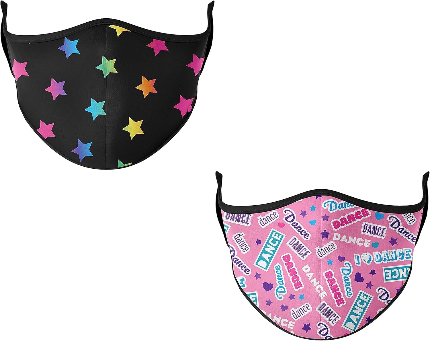 Top Trenz Pack of 2 Reusable Face Masks for Everyday, Indoor/Outdoor Use Dance & Multi Star