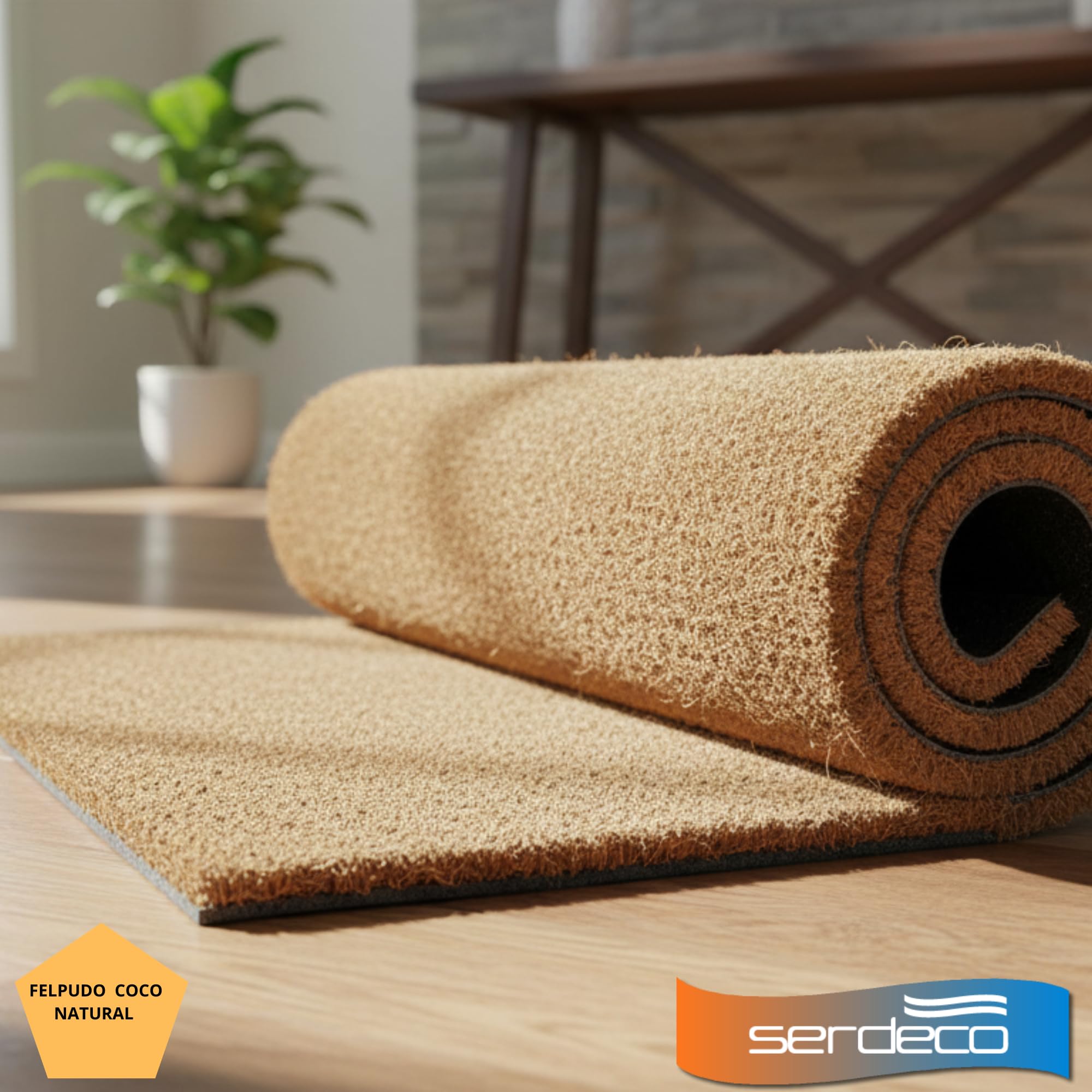 Zerbino in cocco naturale. Premium con bordo antiscivolo per interni ed esterni. (Naturale, 70 x 120 cm. 14 mm)