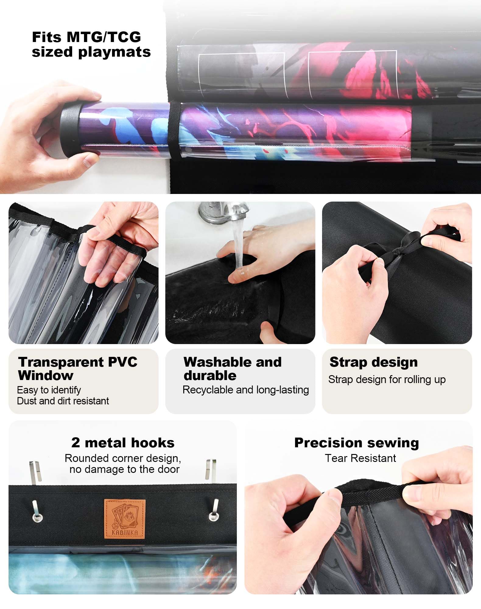 Kabinka Support de tapis de jeu, sac de rangement pour MTG avec 2 crochets, peut contenir 12 + 1 tapis de jeu de cartes avec fentes en plastique transparent, organiseur portable pour tapis de JC/RPG