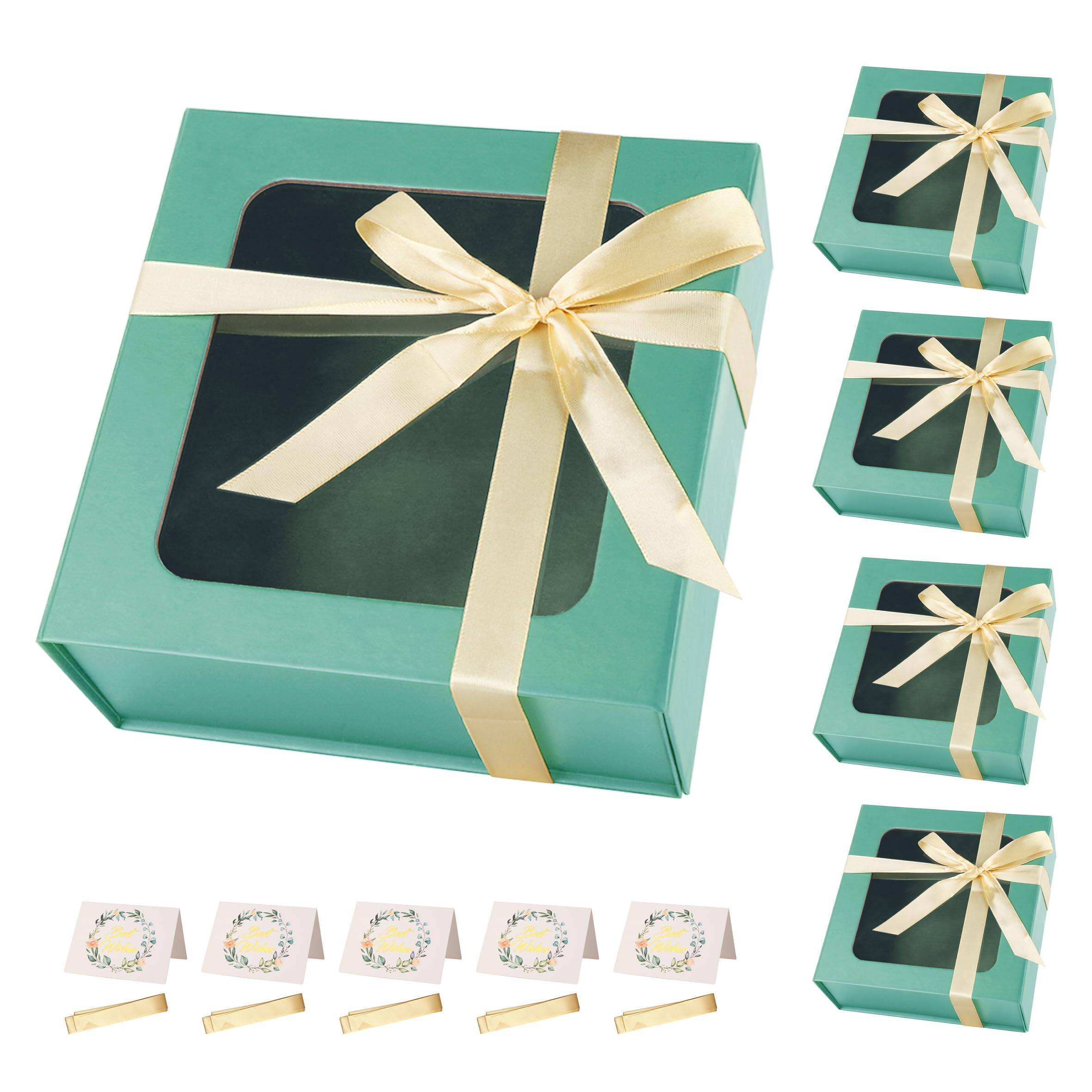 Hellgrüne Geschenkboxen mit Fenster, 19,1 x 19,1 x 7,9 cm, Brautjungfernboxen zum Verschenken, Geburtstagsgeschenkboxen mit Magnetverschluss, Deckel für Geschenke, niedliche Boxen, luxuriös für