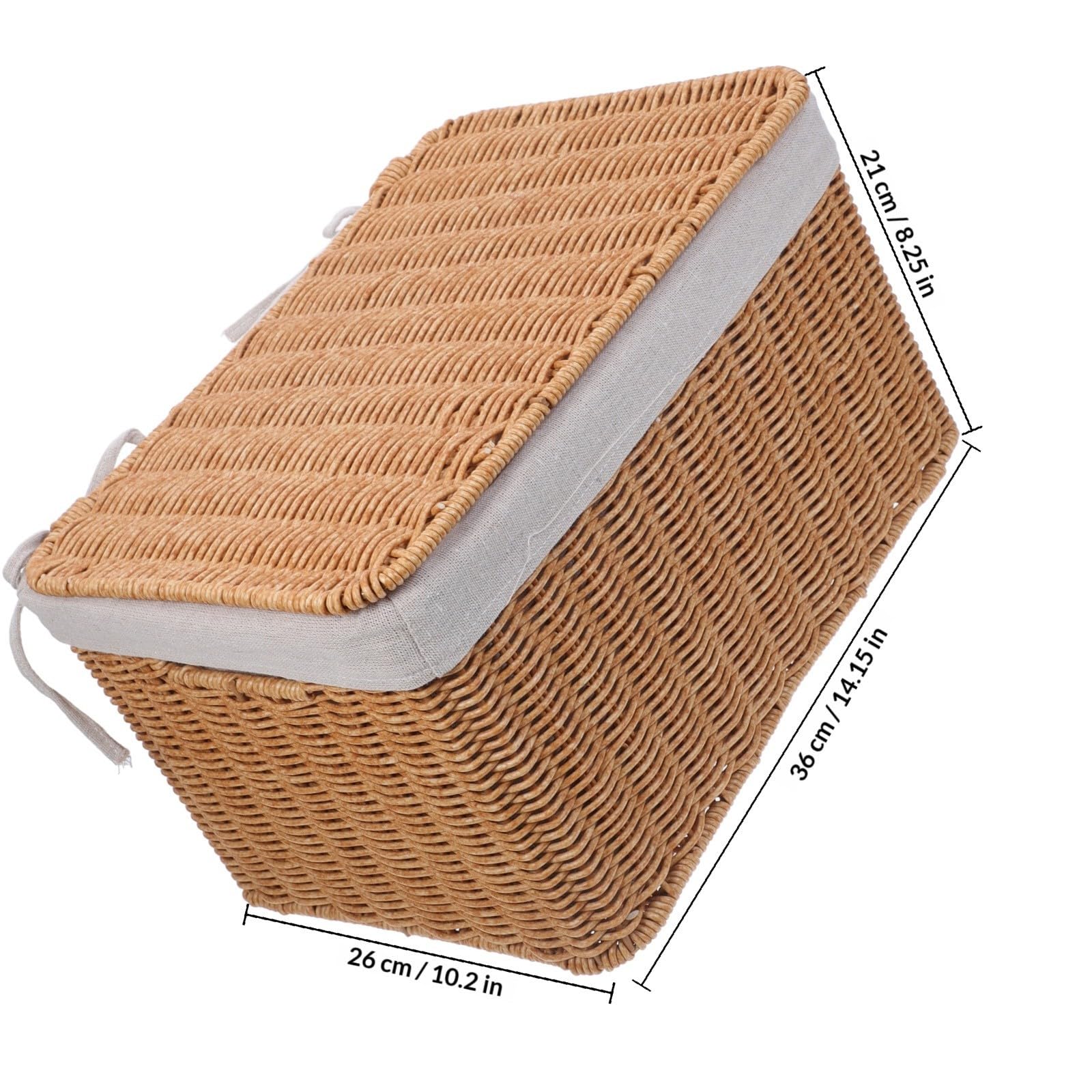 Cesta Rectangular de Almacenamiento Tejida con Tapa y Asas, Contenedor de Paja con Forro de Tela para Guardar Juguetes y Libros, Decoración Elegante Hogar