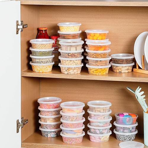 Miniatura 7 de AOZITA 36 juegos de recipientes de plástico de 8 onzas con tapas, recipientes herméticos para almacenamiento de alimentos, aptos para