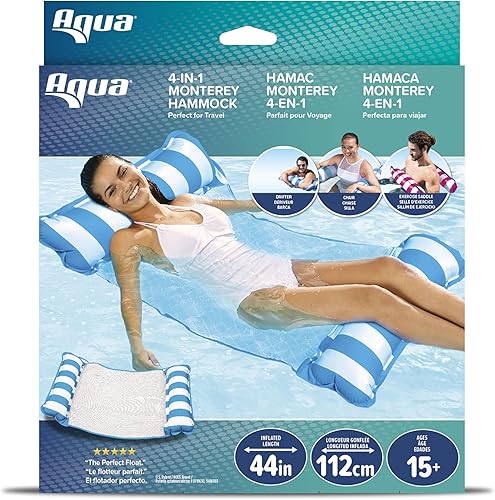 Miniatura 2 de Aqua Original Monterey - Flotador de piscina y hamaca de agua 4 en 1, multiusos, inflable para adultos, material patentado de PVC grueso y Azul claro