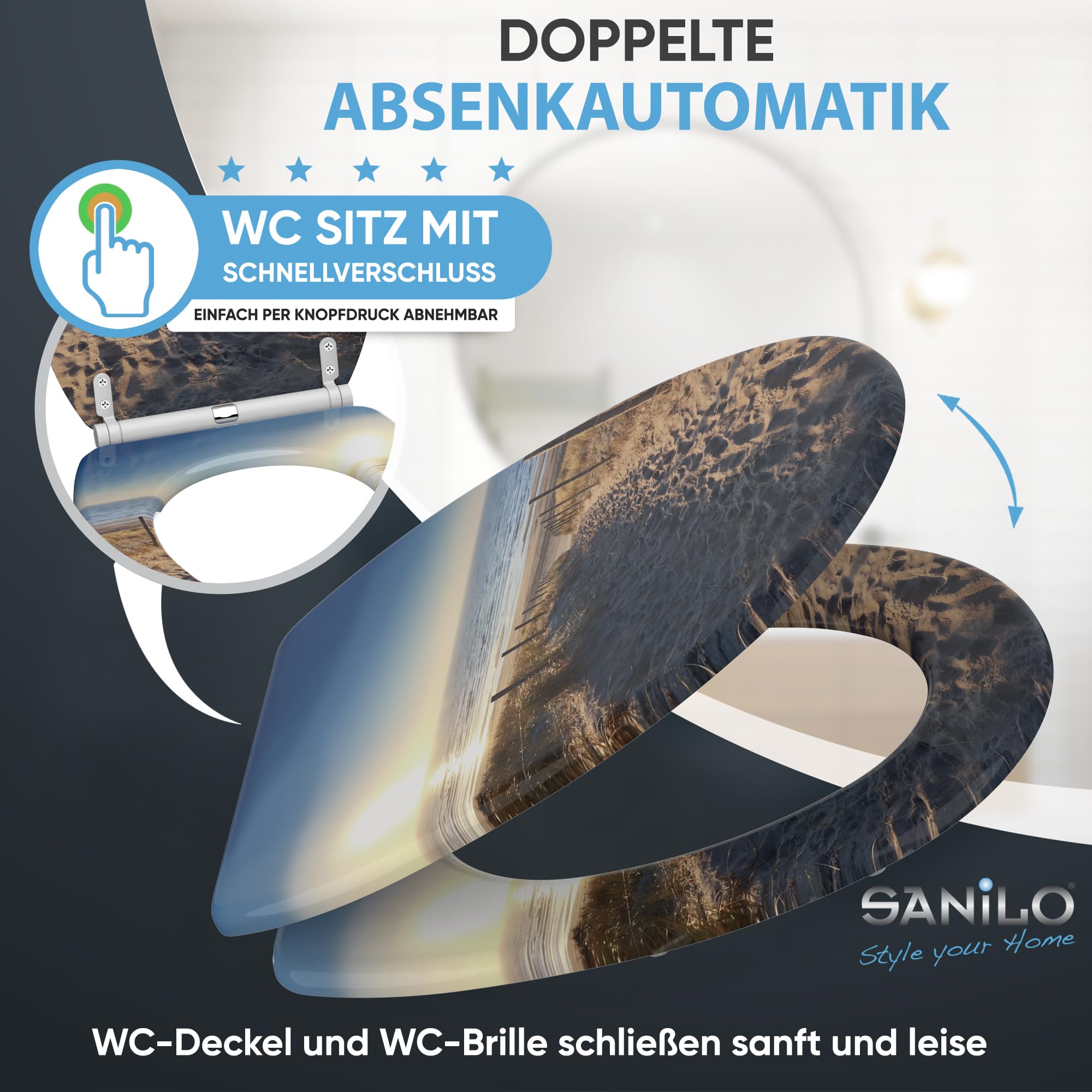 Sanilo WC Sitz mit Absenkautomatik & Quick-Release aus Holz, Düne