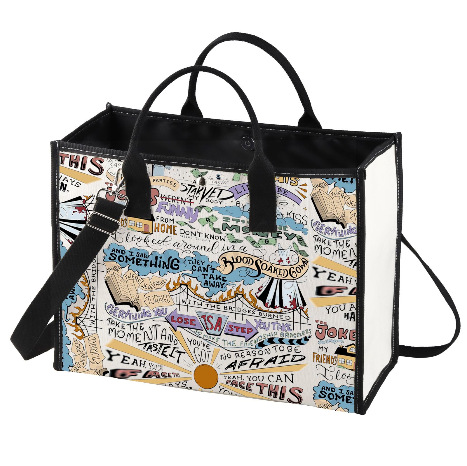 BWWKTOP Song Lyrics Canvas Tote Bag Singer Fans Gift Song Lyrics Inspired Shoulder Bag Singer Merchandise, Fireplace Bg, One Size