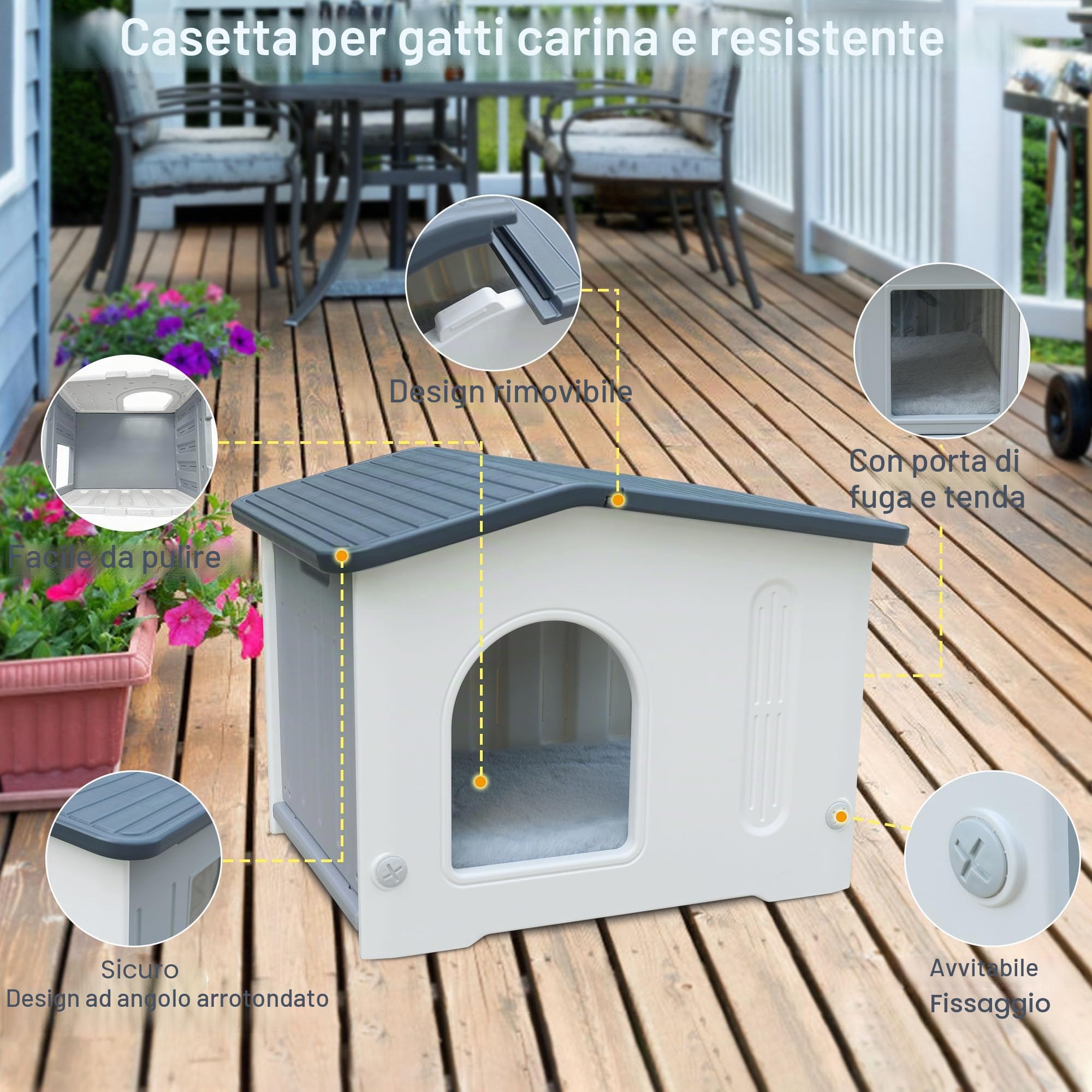 Casetta per gatti indoor in plastica selvaggia casetta per cuccioli di piccole dimensioni medie animali domestici grigio