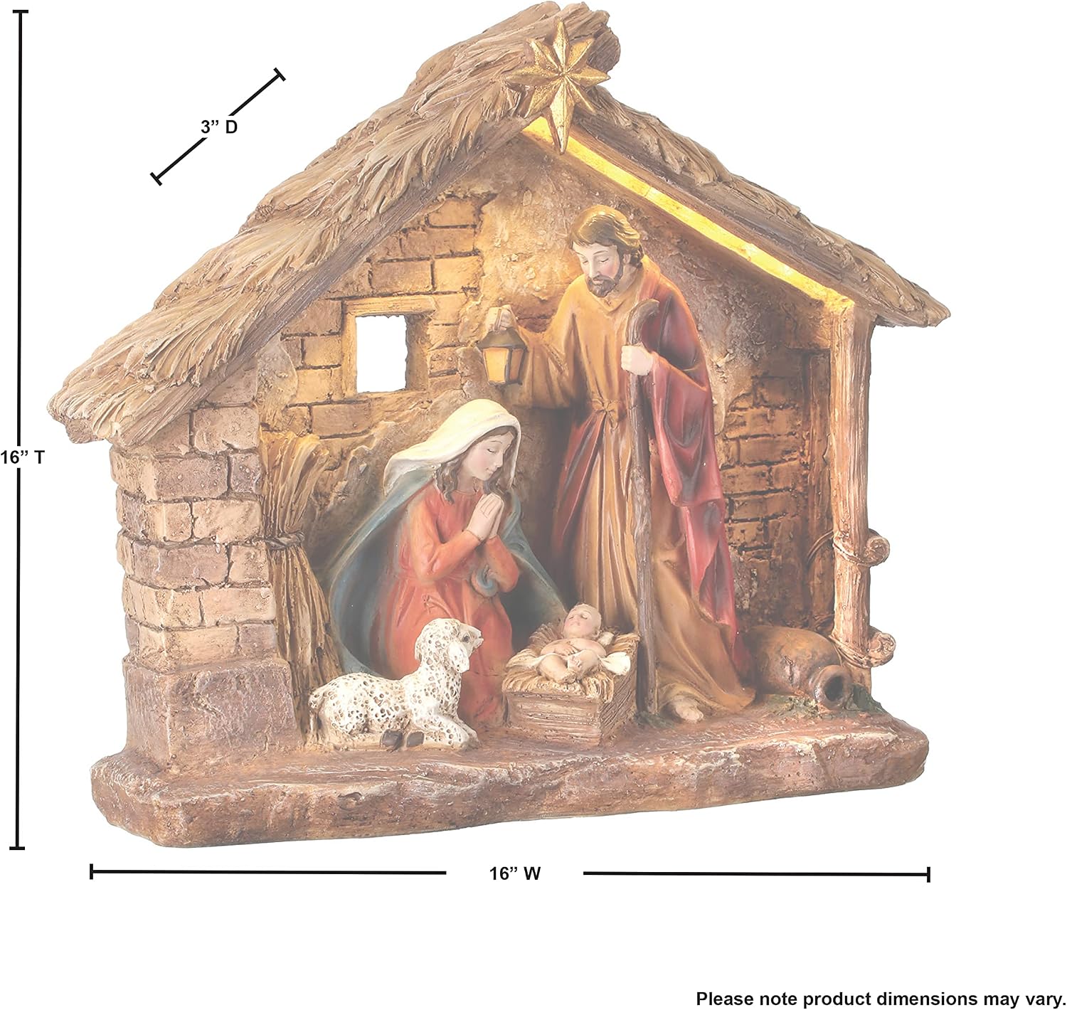 Regency International LED Nativity in Crèche Battery Operated with Timer, 16-inch Height, Resin, Natural