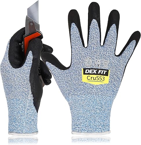 DEX FIT Level 5 Cut Resistant Gloves Cru553, 3D-Comfort Fit, Power Grip, Professional, Durable, Touchscreen, Thin, Cool