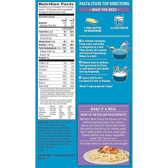 Pasta Roni Garlic & Olive Oil Vermicelli Mix, 4.6-Ounce Boxes (Pack of 12)