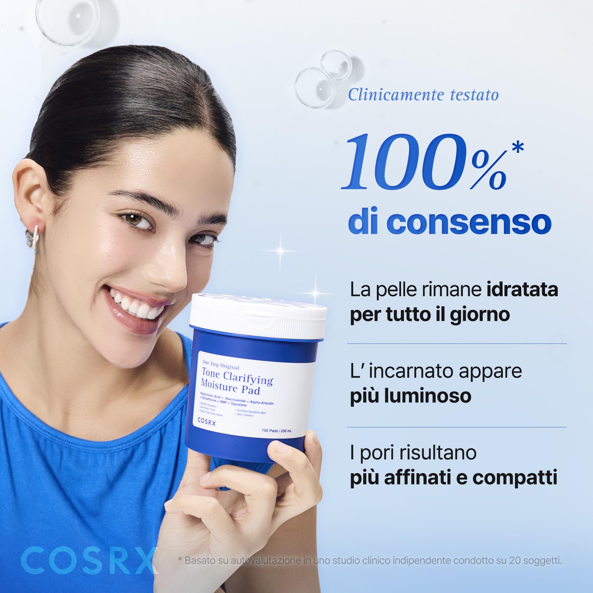 COSRX OneStep Original Tone Clarifying Moisture Pad, 100 Pads, Daily Toning Pad for Skin Texture & Idration & Evening Skin Tone with Arbutin, Glutathione & 12 Acidi ialuronici, Korean Skin Care