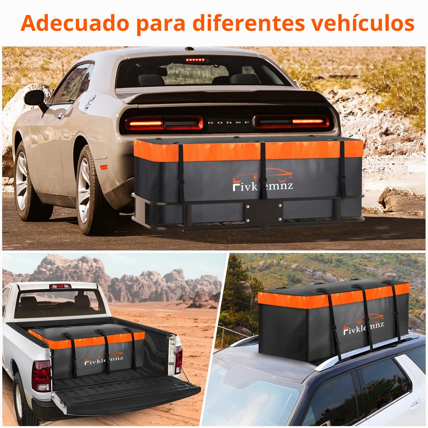Bolsa para portaequipajes con Enganche, 566 l, 100% Impermeable, para Bandeja de Carga (150 x 61 x 61 cm), con 6 Correas reforzadas y candado, para vehículos con Cesta de Remolque de Acero (Grande)