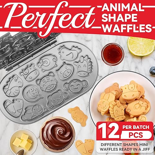 Miniatura 3 de Mini Waflera de Animales para Niños, Mini Máquina para Hacer Panqueques con 12 Moldes Diferentes de Panqueques de Animales, Plancha Pequeña para