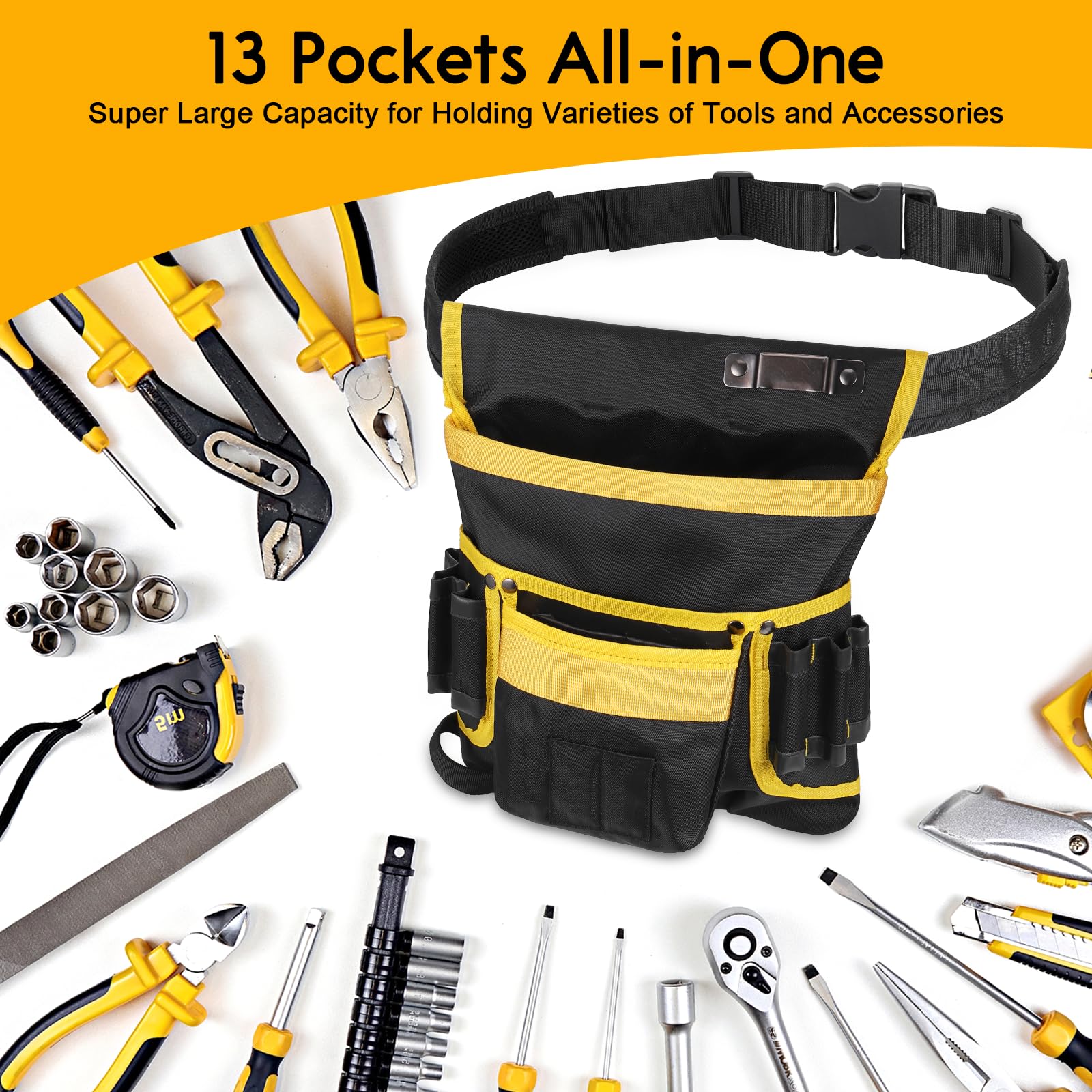 Zocipro Cintura Porta Attrezzi, Magnetiche Cintura Attrezzi da Uomo con 14 Tasche, Regolabili Staccabili Cintura Attrezzi Lavoro per Elettricista, Falegname, Edilizia