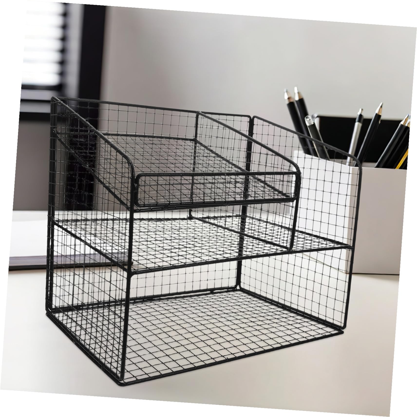 Artibetter Rack de stockage téléphonique plateau de document phone stand for desk bac à lettre rack de documents Organisateur de bureau organisateur de fichiers de bureau bac à fichier Black