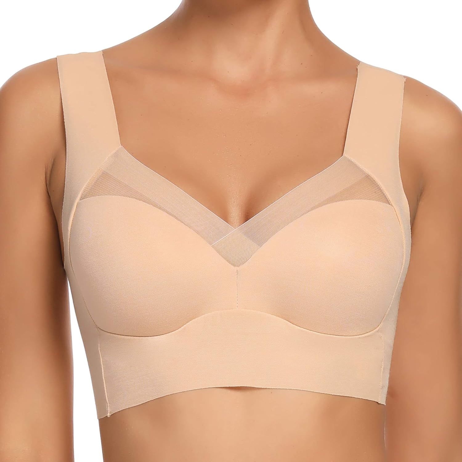 WOWENY Seamless Bras for Women Sleep Leisure Sports Yoga Bra Padded Wireless Thin Soft Comfy Pullover Tops Plus