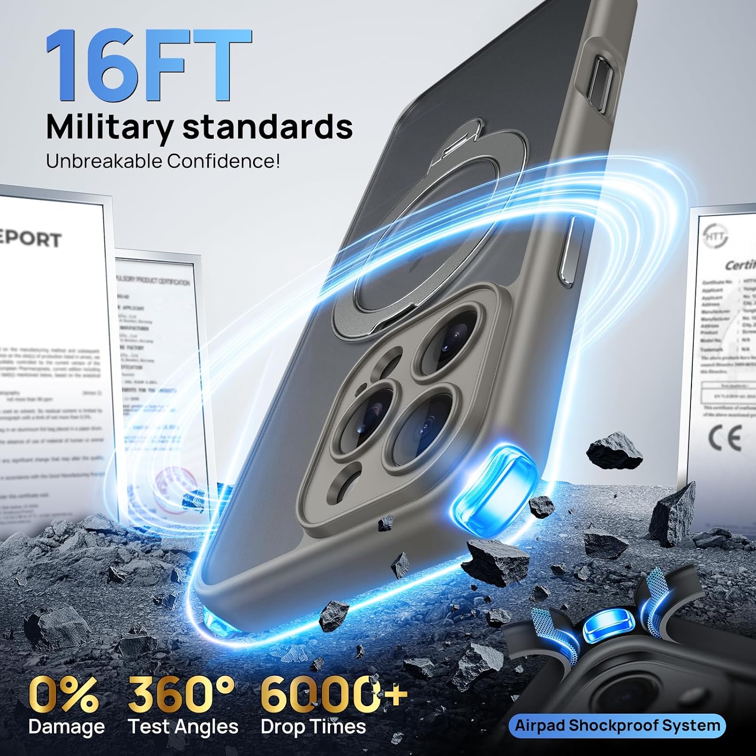 for iPhone 16 Pro Case with 360°Spin Magnetic Stand[Fit for MagSafe][Rotatable Ring Holder][Full Camera Protection] Adjustable Kickstand iPhone Case for iPhone 16 Pro 6.3, Gray
