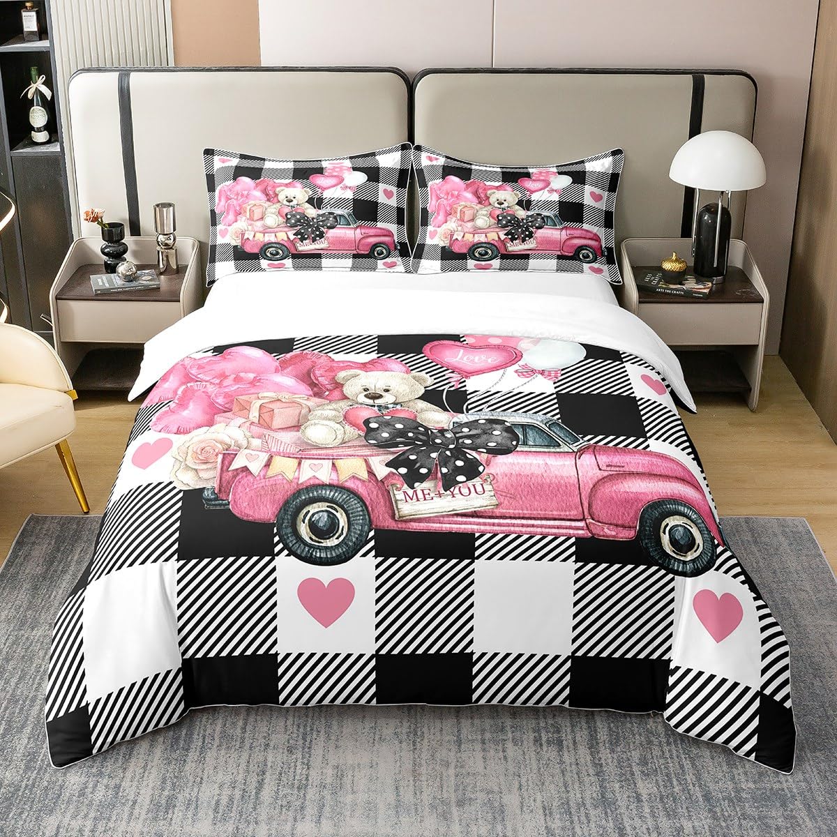 Housse de couette 220x240cm en coton Homemissing parure de lit voitures et ours