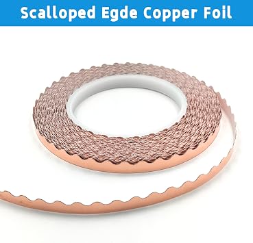 Scalloped Copper Foil Tape for Stained Glass, DIY Handicrafts, Crafting, Black Backed Copper Foil, 1/4 Inch Scalloped