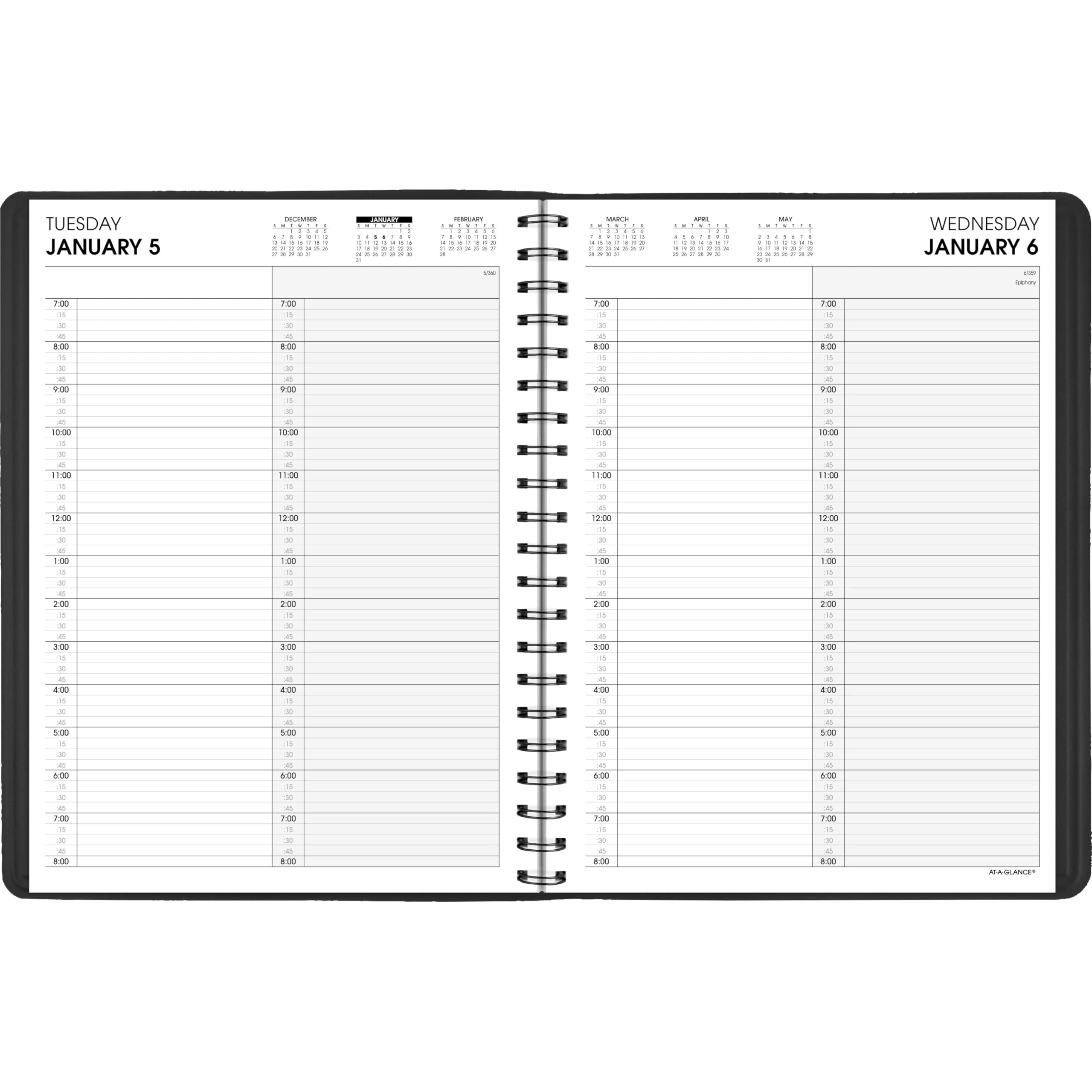 AT-A-GLANCE Agenda 2027 per appuntamenti, agenda giornaliera di gruppo, 20,3 x 27,9 cm, per due persone, quarto d'ora, nero (702220527)