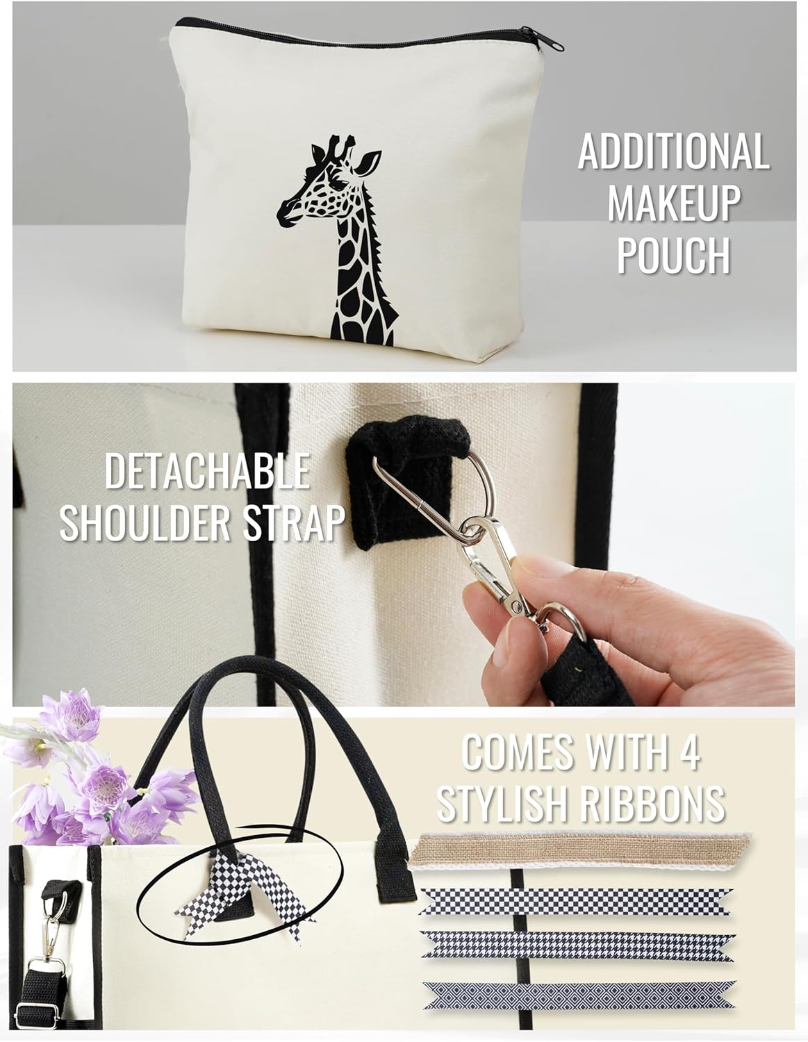InnoBeta Giraffe Gifts for Women, Giraffe Tote Bag with Top Zipper Closure and Shoulder Strap for Christmas, Birthday, and Every Special Occasion