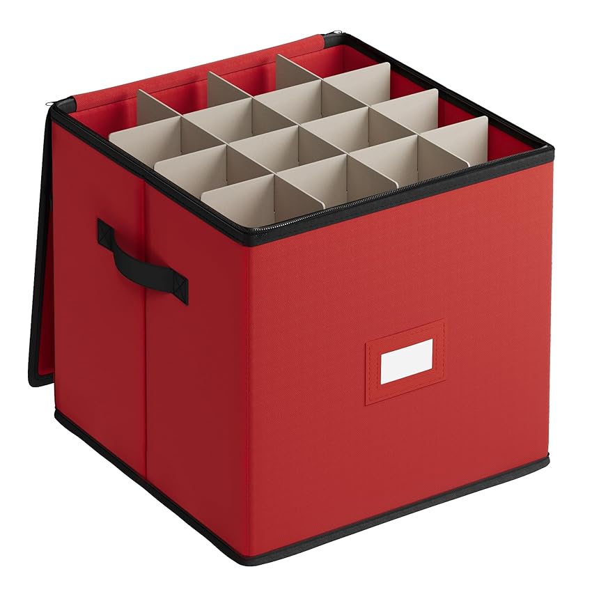 Immagine del prodotto SONGMICS Contenitore per Palline di Natale, 64 Scomparti da 7,6 cm, Scatola Impilabile Decorazioni Natalizie con Coperchio, Doppia Cerniera Lampo, Divisori Regolabili, Rosso Ciliegia RFB036R01