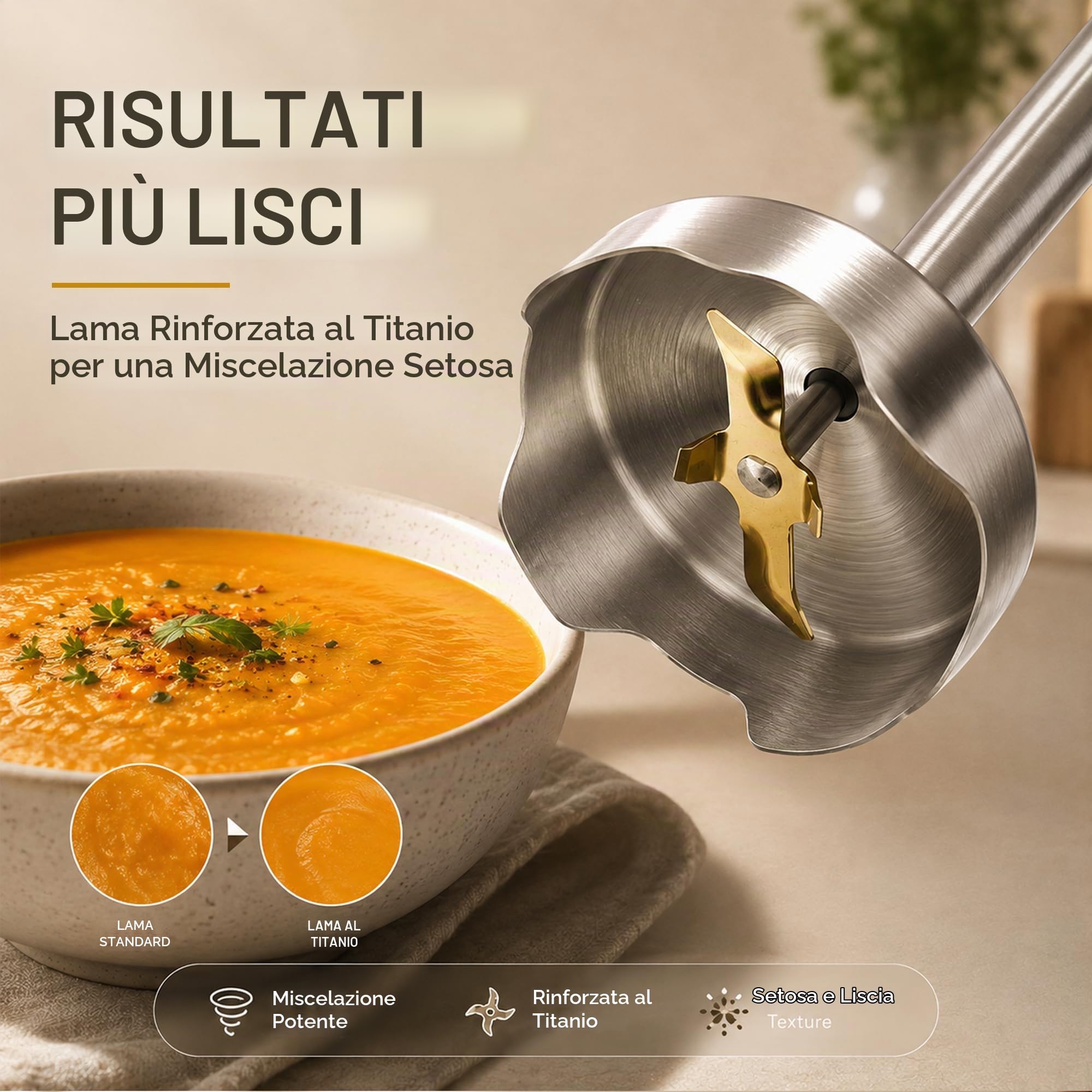 Set frullatore a immersione 3 in 1 MEGAWISE Pro, frullatore a immersione in titanio da 800 W con controllo a 12 velocità, frusta e schiumatore (nero)