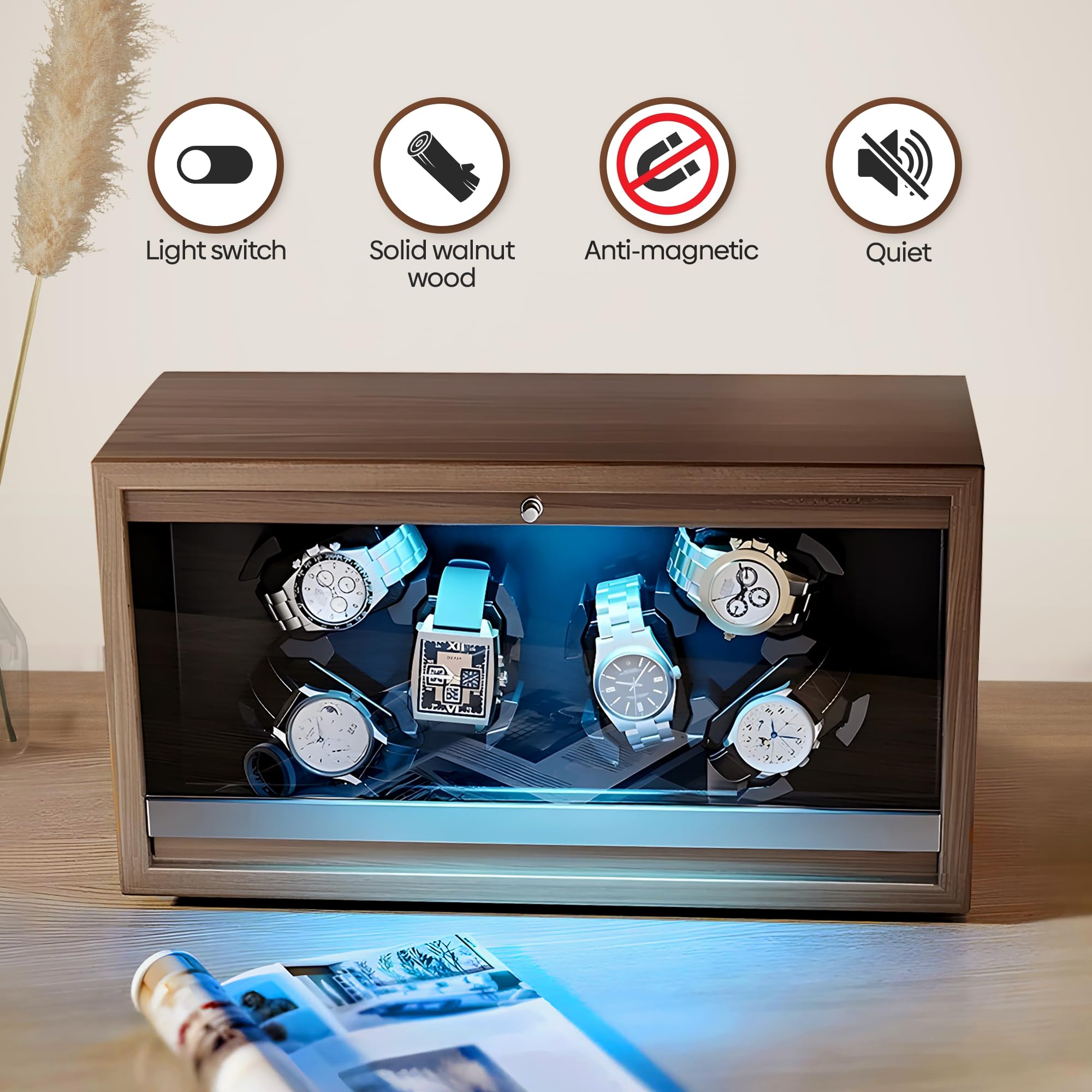 Olvy Remontoir Pour 6 Montres, Boîte Watchwinder, Moteur extrêmement Silencieux, Coussin de montre Flexible, Montre Winder, Watch Winder Automatique