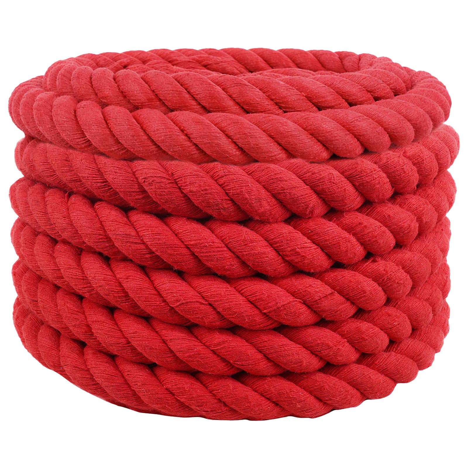 Cuerda de algodón roja de 6 x 6 x 1000 cm, 3 capas como cuerda de rocío para manualidades, macramé, decoración y aplicaciones al aire libre