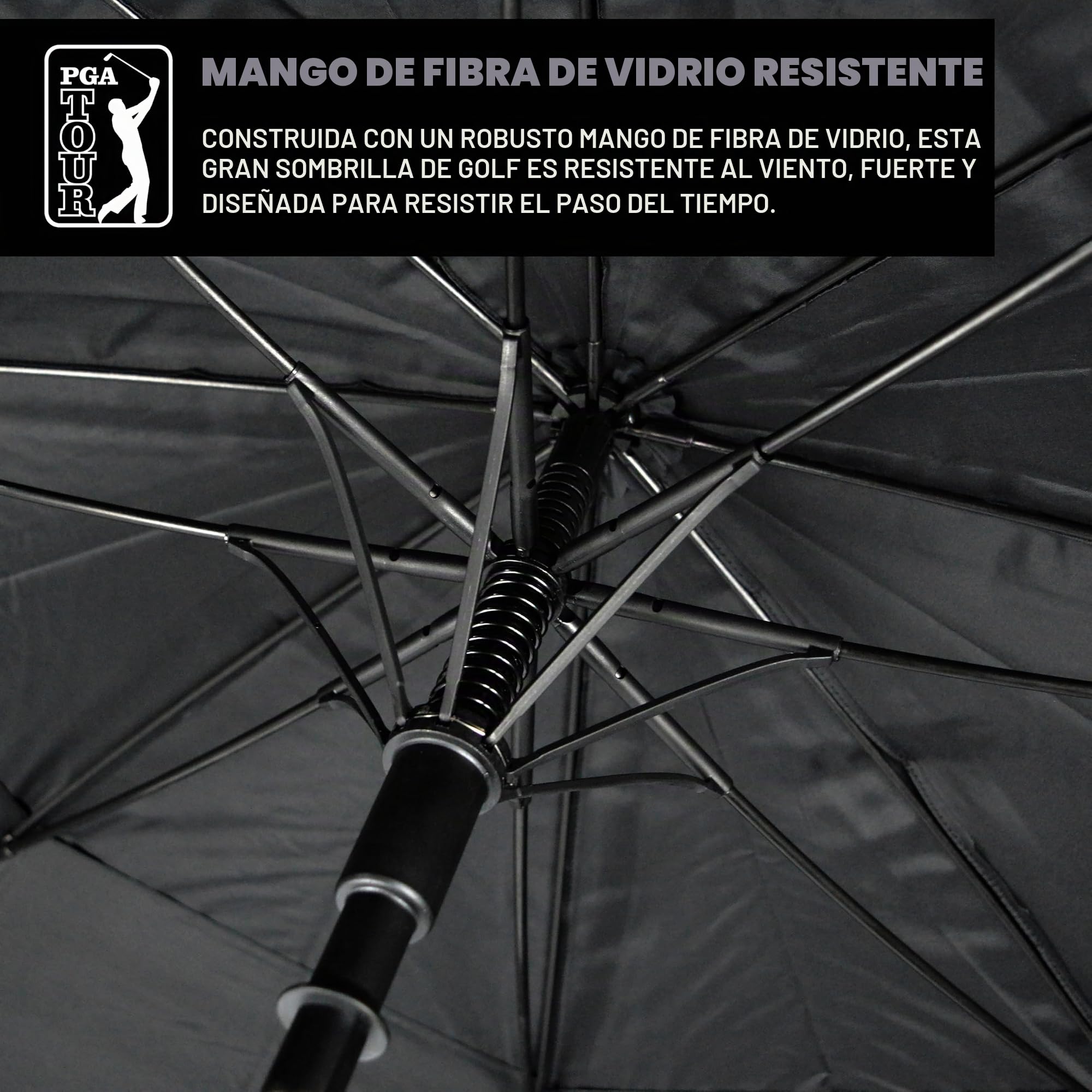 PGA TOUR 62-Inch Golf Umbrella - Windproof Double Canopy, Mens Umbrellas with Auto Open, Fibreglass Shaft, Non-Slip Handle, Velcro Straps, Rainproof Cover - Golf Umbrella Windproof