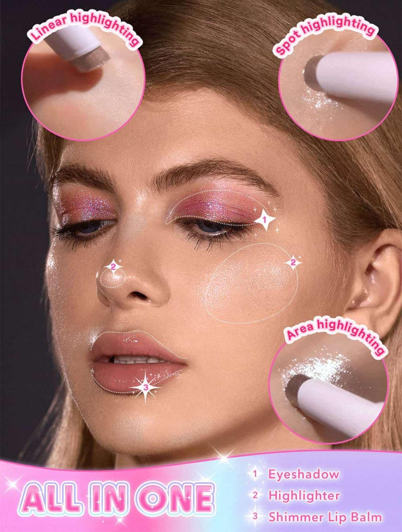 6 PCS Crystal Jelly Glaze Stick Crystal Jelly Highlighter Eyeshadow Stick Shiny Multi-coloured Pearlescent Shimmer Lip Balm Sparking Shine All in One Crystal Jelly Face Makeups - Image 3