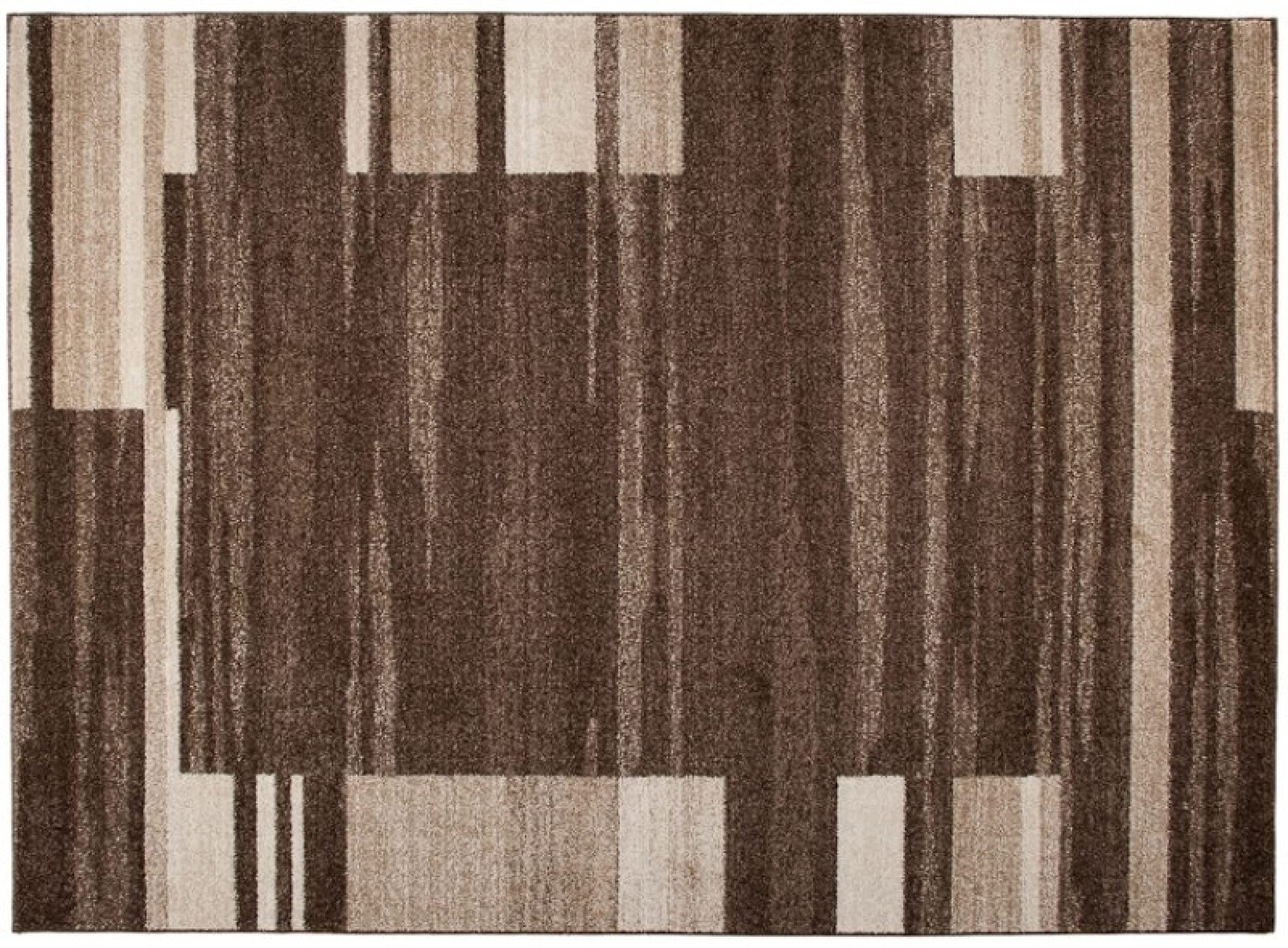 TAPISO Sari Teppich Kurzflor Beige Creme Streifen Vierecke 200 x 290 cm