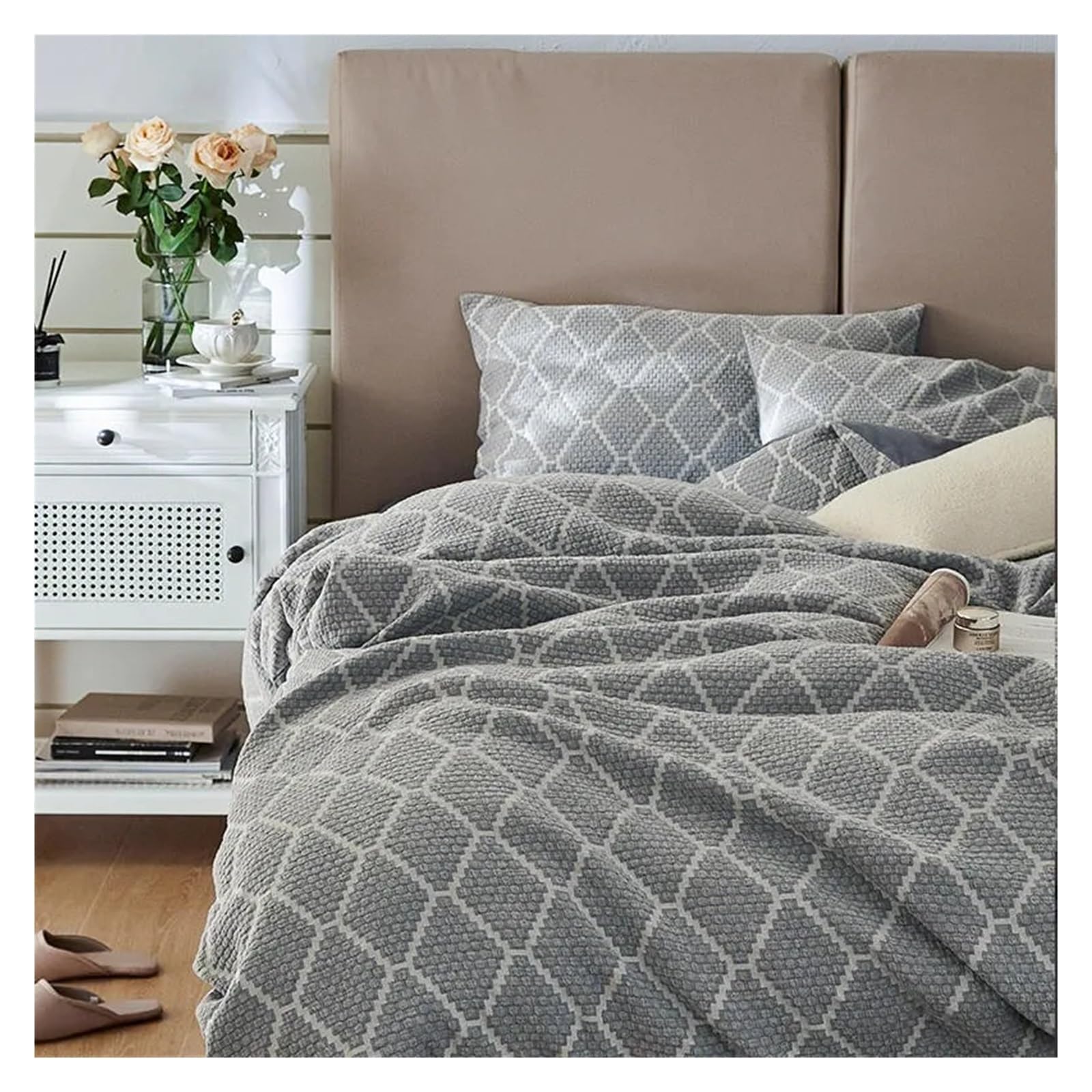 ADovz 100% cotone tinto in filo diamante jacquard coperta set copertura doppia regina re 4 pezzi morbido boho trapunta copertura lenzuolo fodere Compatible with cuscini,Lenzuola