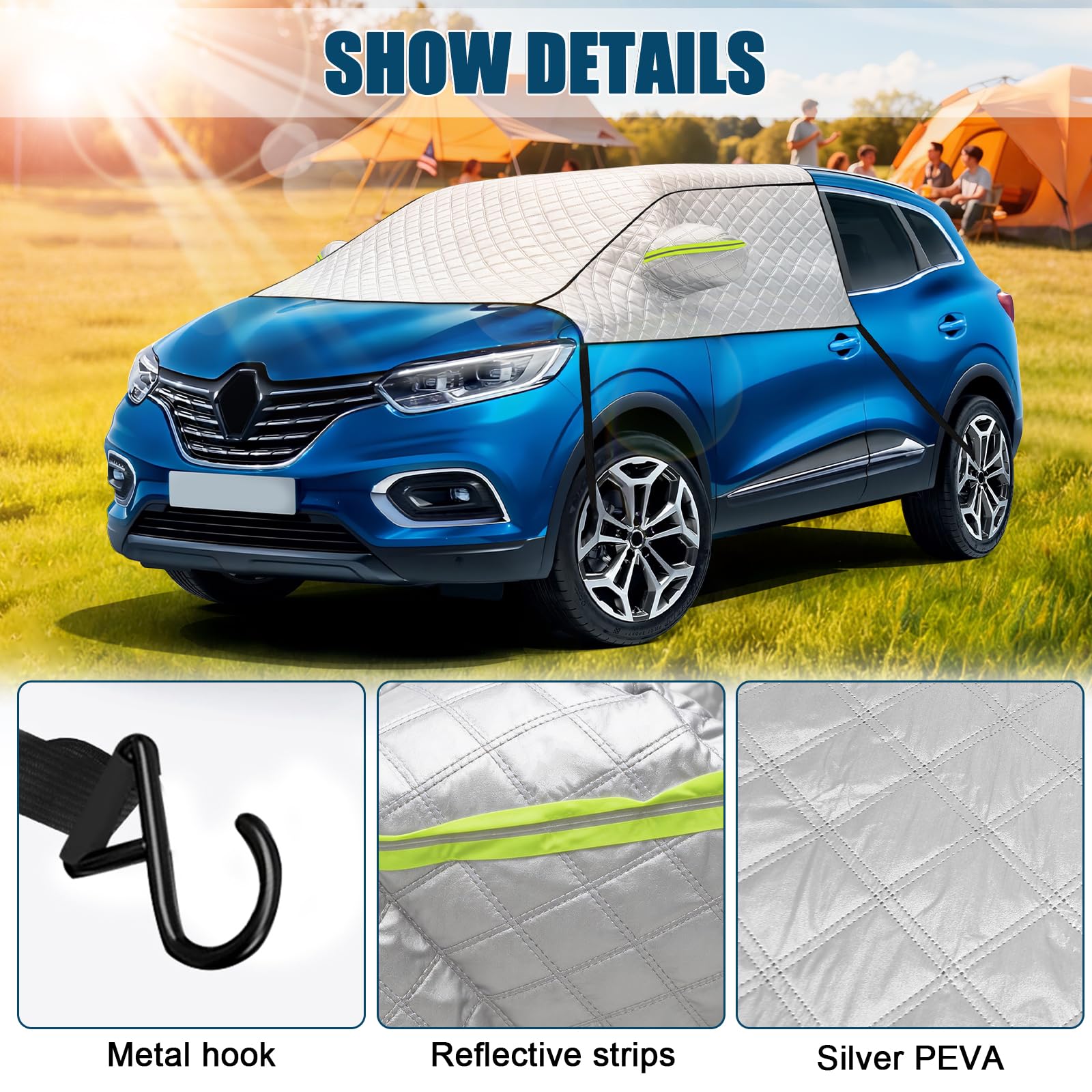 Copertura per Parabrezza Auto per Renault Kadjar | Copri Parabrezza Auto Esterno in Alluminio con Cuffie Riflettenti per Proteggere dai Raggi UV Neve Ghiaccio Polvere e Sole