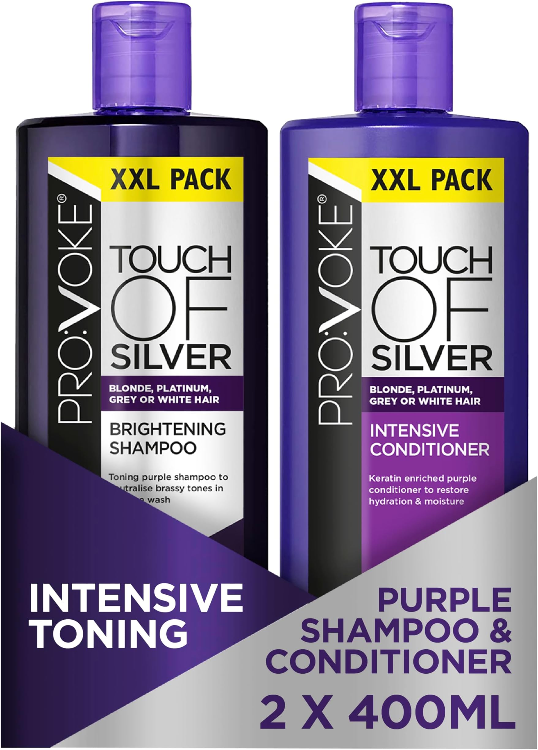 Touch Of Silver Brightening Purple Shampoo & Intensive Conditioner 400ml, Neutralises Yellow & Orange Tones, Formulated With Violet & Blue Pigments